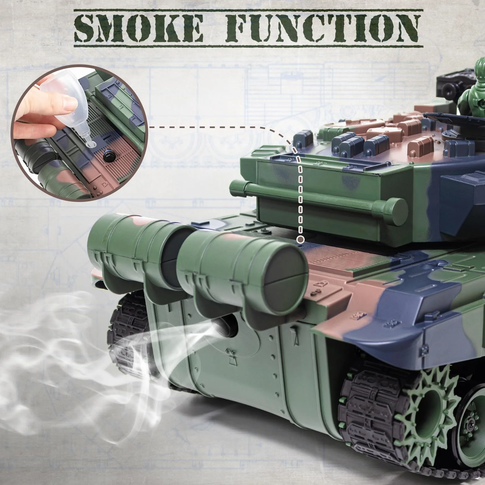 Supdex Czołg RC 1:18, 2,4 GHz RUS T-90 zdalnie sterowany model czołgu zabawki, armia bojowa z dymem, lekki dźwięk, przełącznik głośności, zabawka wojskowa dla dorosłych i dzieci, która strzela BBS