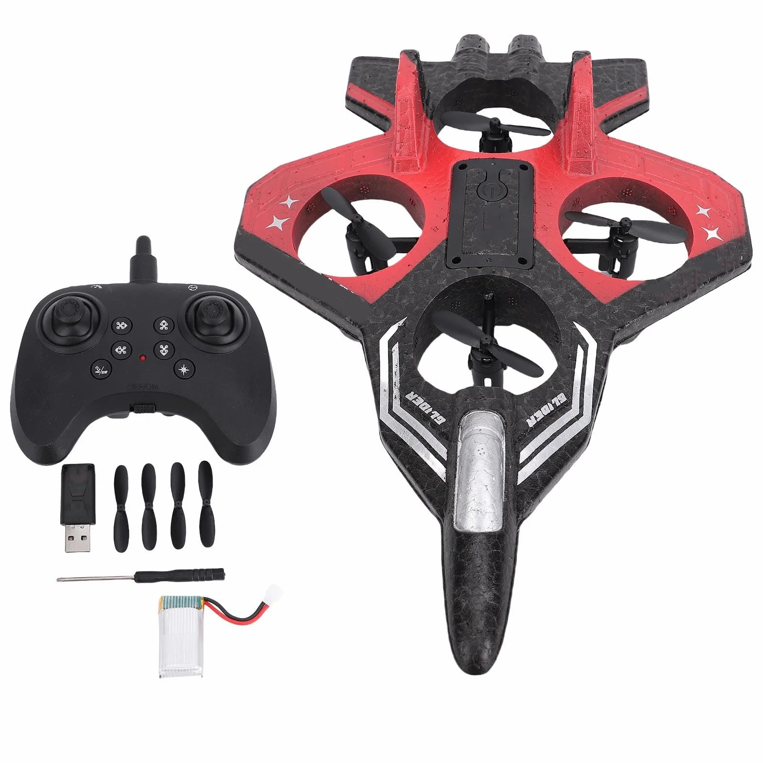 RC Slider, 2,4 GHz Zdalne Sterowanie Airpalne, 4 Ciągu Silnika | 3 Prędkości | 360 ° Kasketowe Samolotowe Samolotowe Zabawki światłami (Pojedyncza bateria)