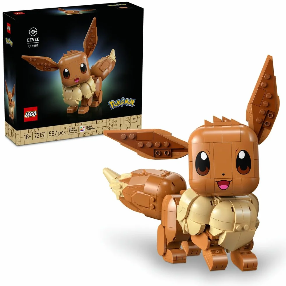 LEGO Pokémon Eevee, zestaw klocków konstrukcyjnych dla dorosłych, ruchoma figurka kolekcjonerska, szczegółowy model Pokémona, pomysł na prezent dla gracza, dla par i fanów gamingowych dekoracji 72151