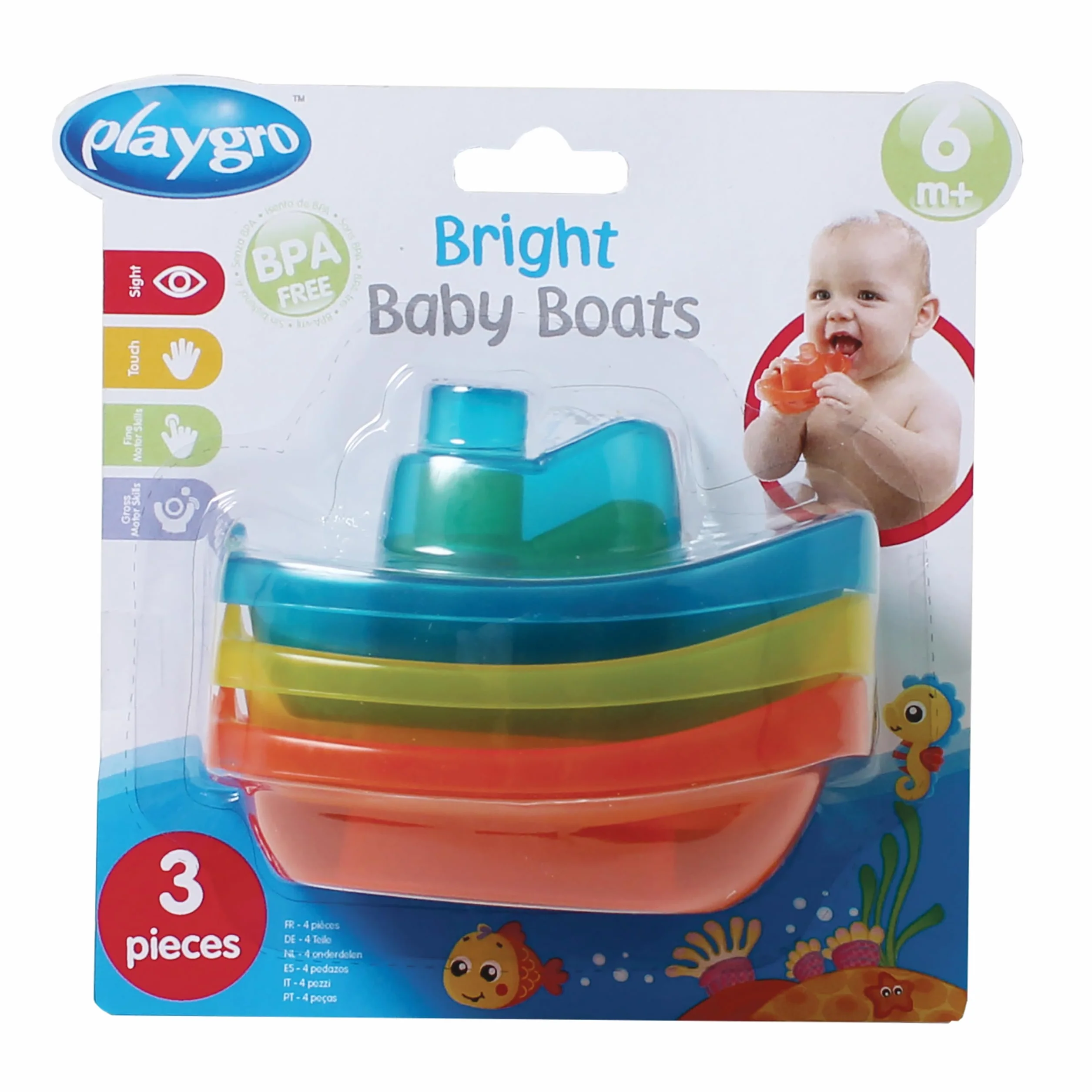 Playgro Łódki kąpielowe, 3 sztuki, nie zawierają BPA, od 6. miesiąca życia, kolor niebieski/czerwony/żółty, 40146