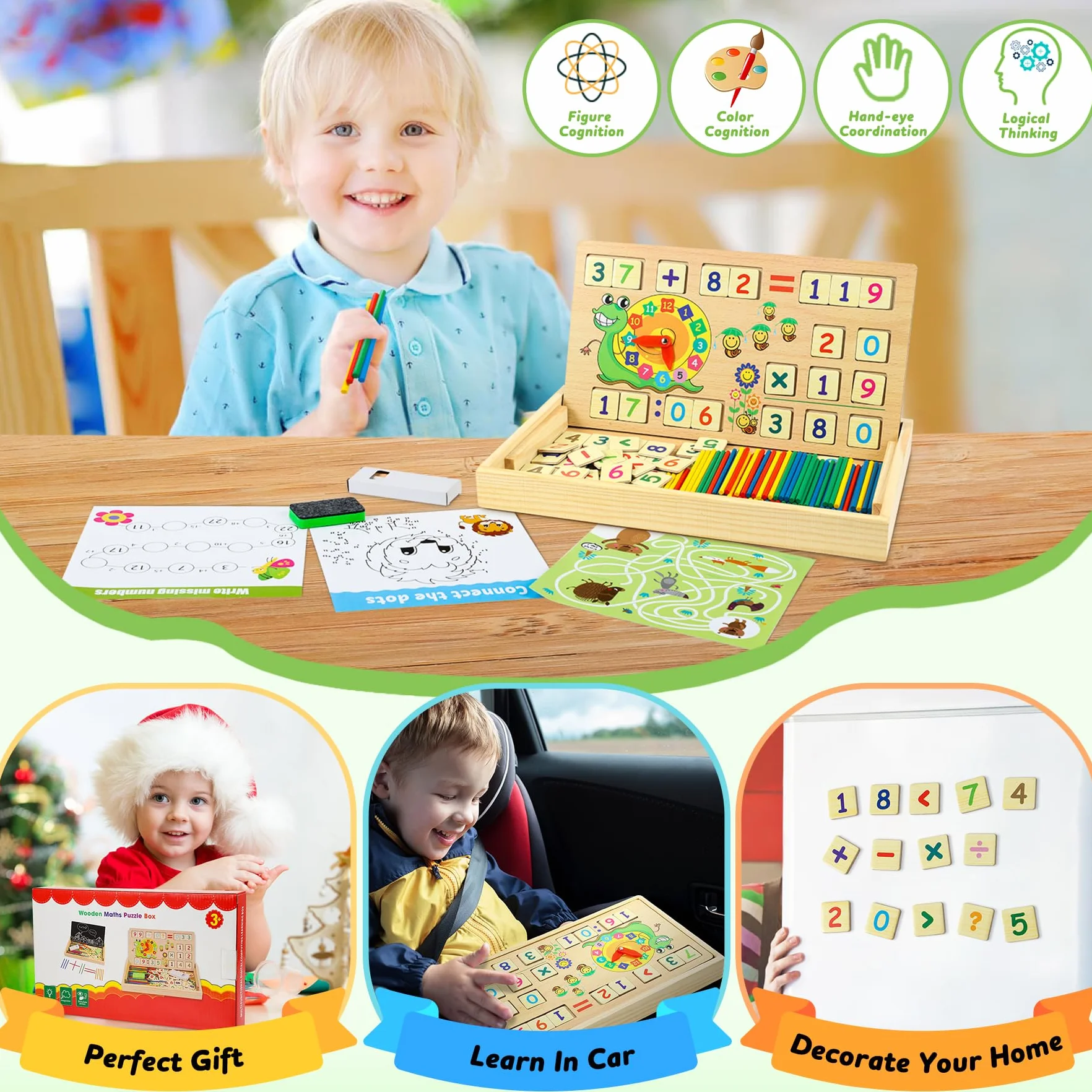 lenbest Matematyka Montessori zabawka z liczącymi pałeczkami - gry edukacyjne dla dzieci od 4, 5, 6 lat, dla chłopców i dziewczynek, prezenty wielkanocne