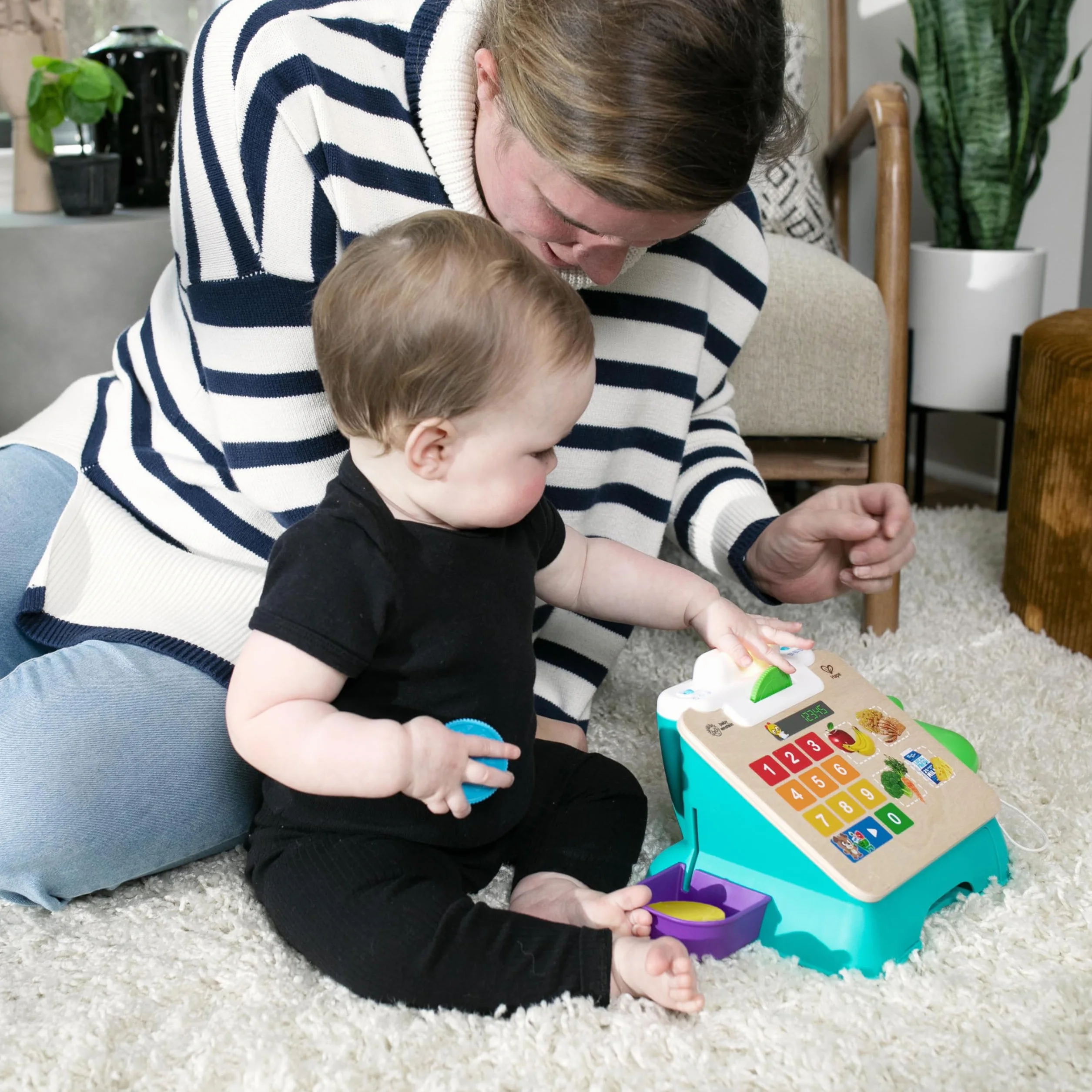 Baby Einstein + Hape Magic Touch Cash Register Pretend to Check Out Toy, z prawdziwymi dźwiękami i muzyką, dla dzieci w wieku od 9 miesięcy