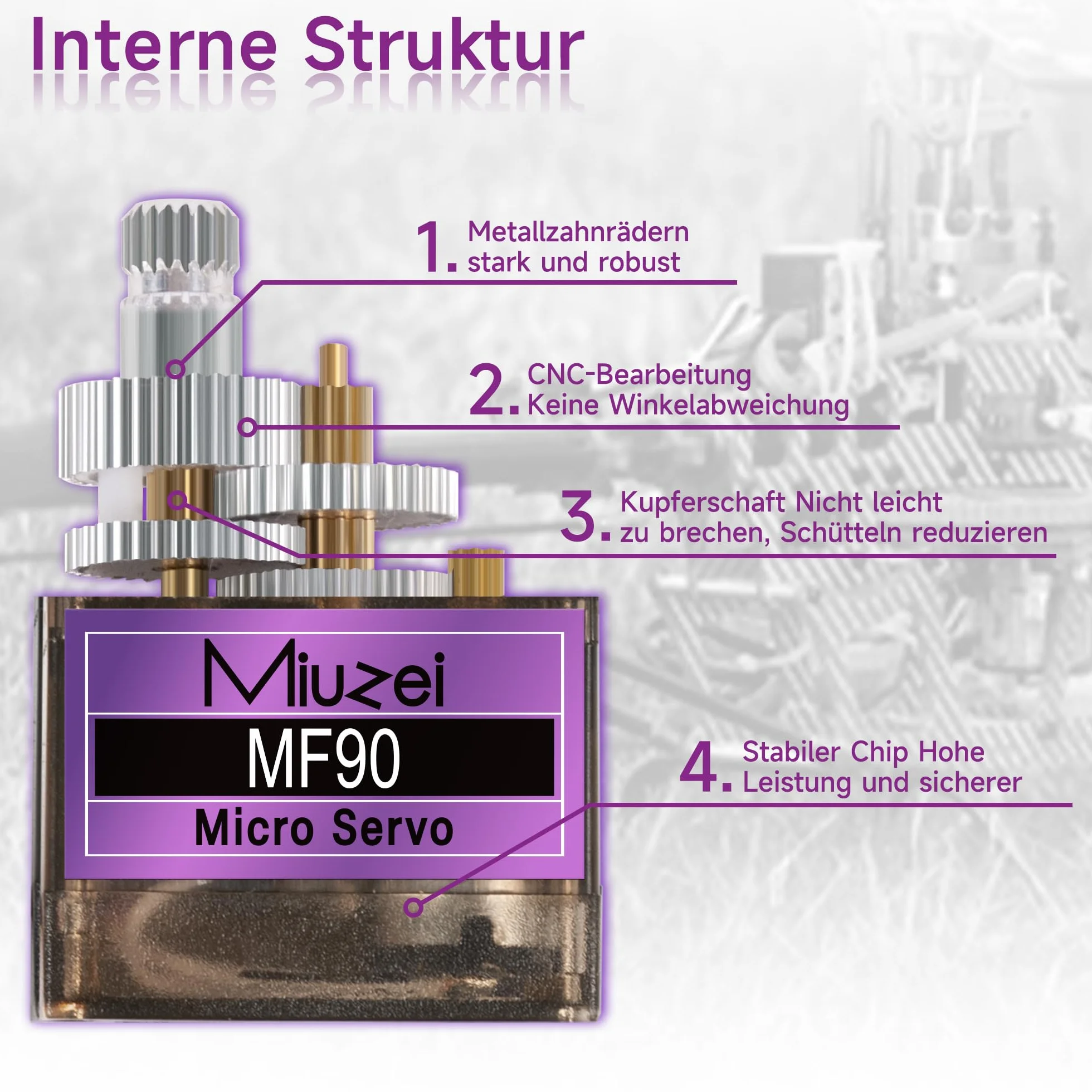 Miuzei Micro Servo Metal Gear 9G RC Serwo do Arduino Helikopterów Łodzi Samochodów 1/10 1/8 Zestaw 4 sztuki