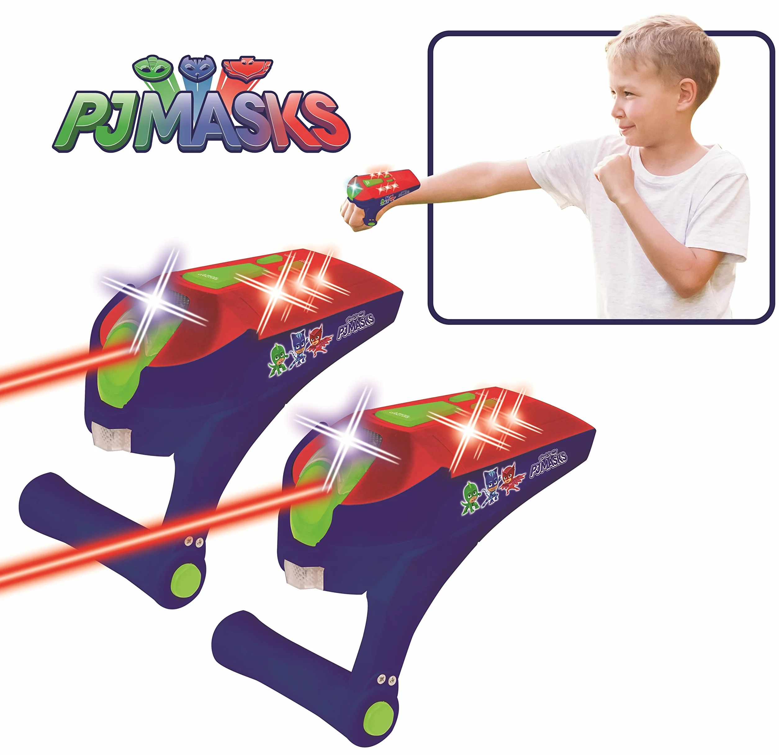 Lexibook PJ Masks Catboy elektroniczna etykieta laserowa gra bitwa dla dzieci, 2 blastery na nadgarstki, efekty świetlne i dźwiękowe, wibracje, z bateriami, niebieski/czerwony, JG940PJM