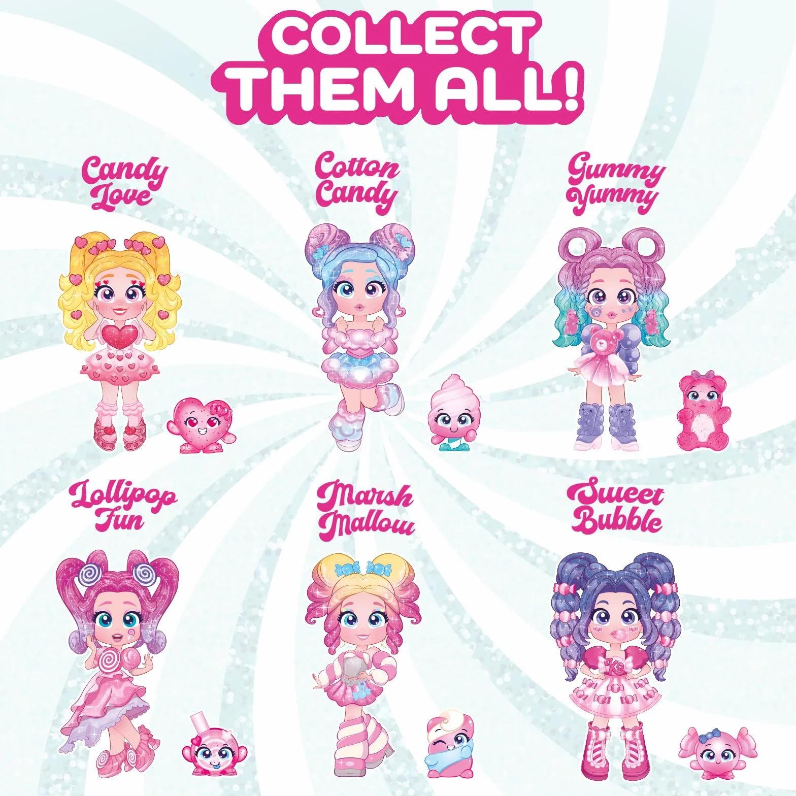 KOOKYLOOS Candy Land Series SWEET BUBBLE – laleczka do kolekcjonowania z serii Candy Land, zawartość: 1 lalka, zestaw ubrań i butów, akcesorium oraz zwierzątko,1 lalka ma 3 różne buzie!