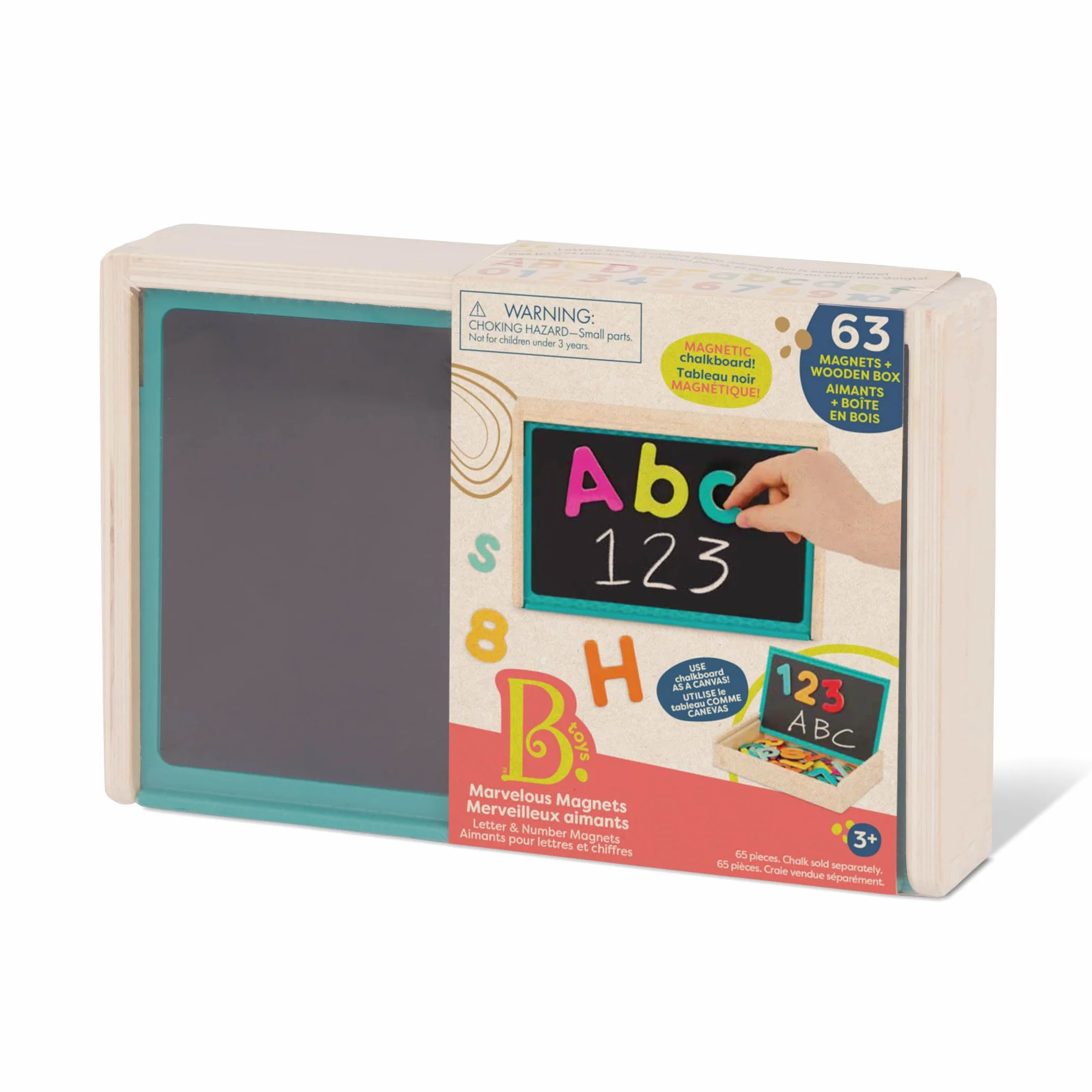 B. Toys Magnetyczna Tablica Rozdzielcza z Alfabetem Drewniane Pudełko 63 szt. 3 lata+