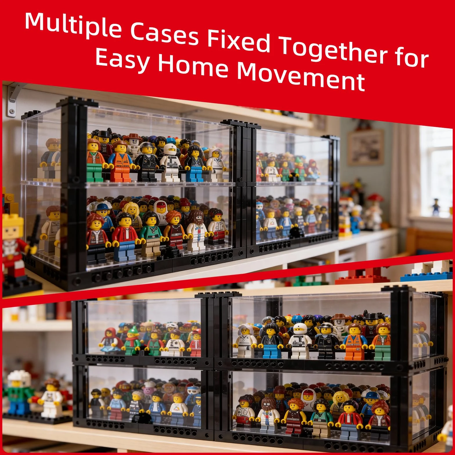 BRIKSMAX Witryna na 40 minifigurek Lego, ochrona przed kurzem, nadaje się do przechowywania i dekoracji w domu i pokoju zabaw, idealna dla kolekcjonerów (2 sztuki, 80 figurek)