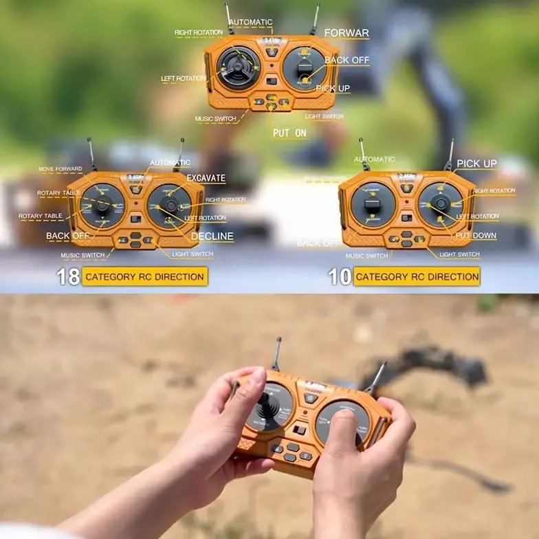 RC Bulldozer, 9-kanałowy zdalnie sterowany buldożer, zabawka 1:20, w pełni funkcjonalny pojazd RC gąsienicowy ze światłem i efektami dźwiękowymi