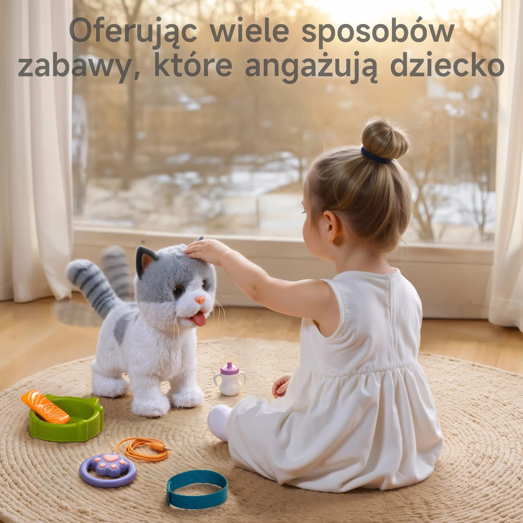 OR OR TU Chodzący kotek dla dzieci, pluszowy kot interaktywny zabawka dla dziewczynek i chłopców 3-7 lat