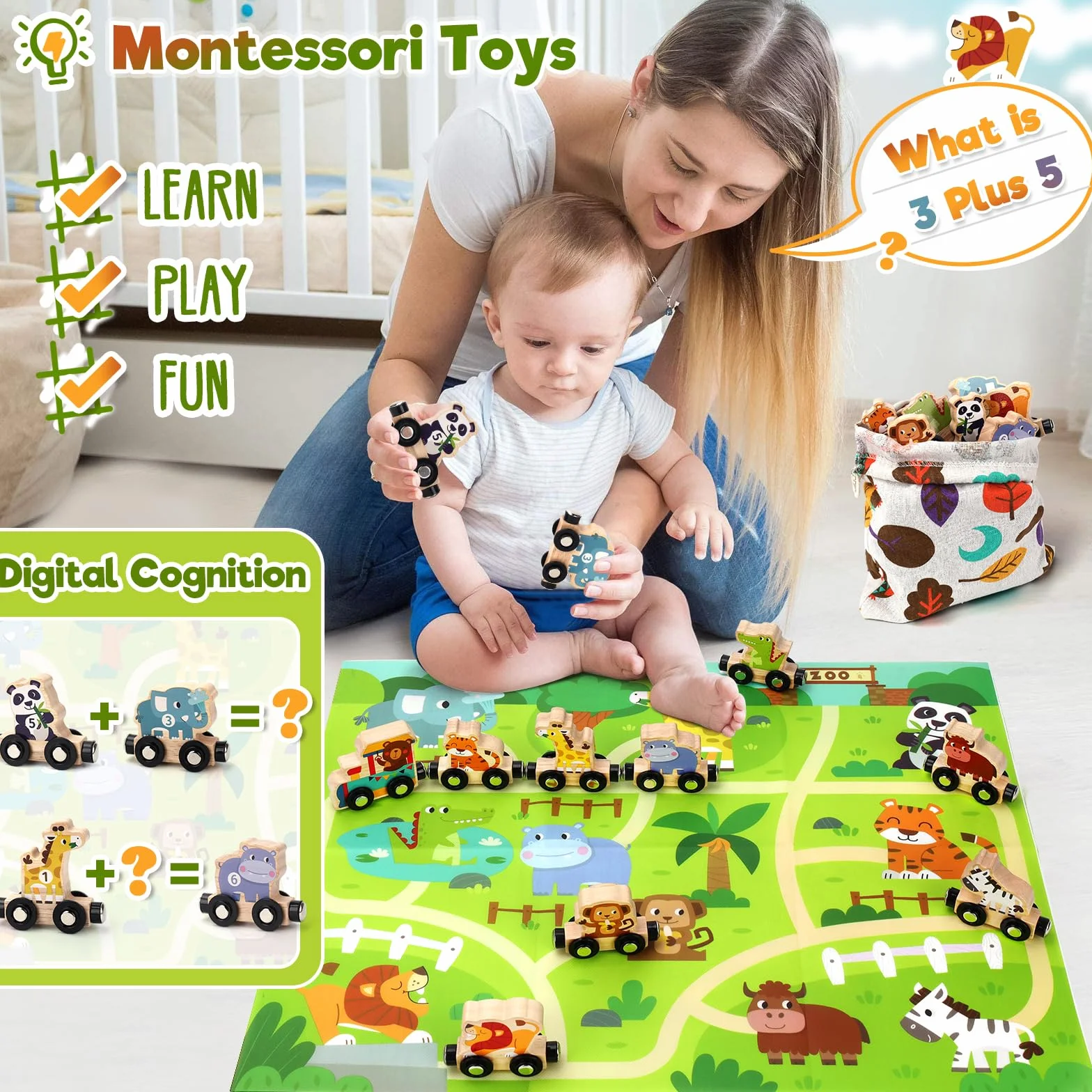 Zabawki Montessori od 1 2 3 lat: prezent dla chłopca dziewczynki 2-3-4 lata zabawka dla dzieci pociąg magnetyczny drewniana od 2-3 lat gra gospodarska z mapą zabawka rozwijająca zdolności motoryczne