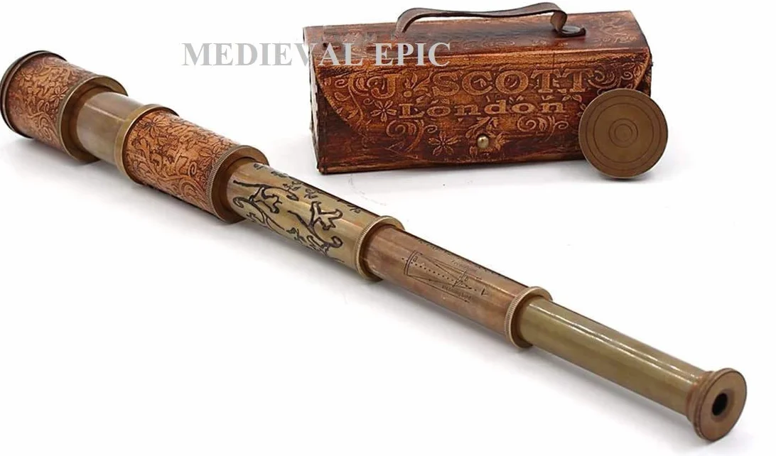 Roorkee Instruments (Indie) stempel pirat mosiądz Spyglass teleskop ze skórzaną torbą/marynarzami, dekoracja domu, pirat, kapitan, łódź, zabawka, prezent (35,6 cm, J. Scott)