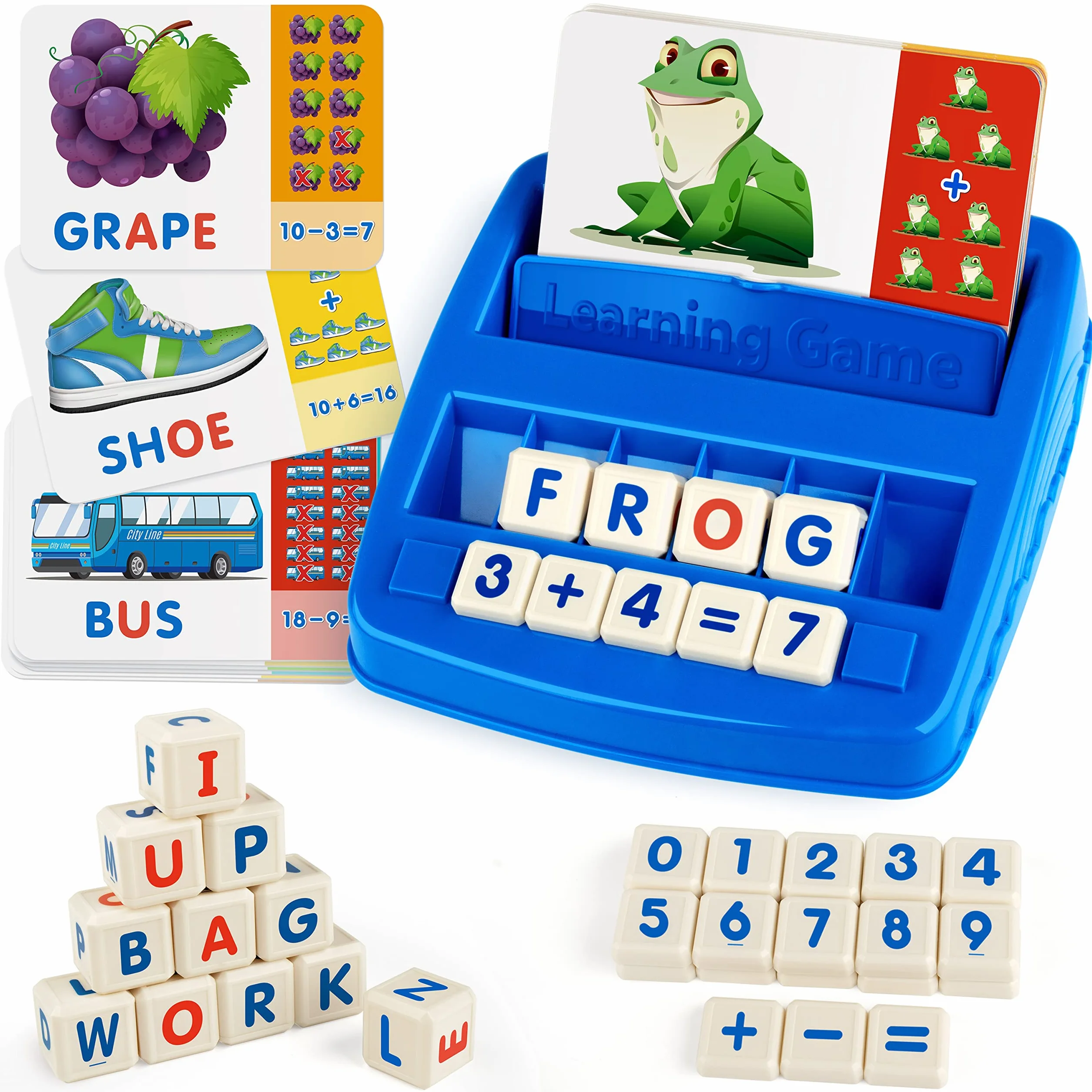 Coogam Gra z różnymi literami, alfabet ortografia czytanie kart flash, matematyka liczba słów puzzle Montessori wczesna nauka prezent zabawki edukacyjne dla 3, 4, 5 lat dzieci