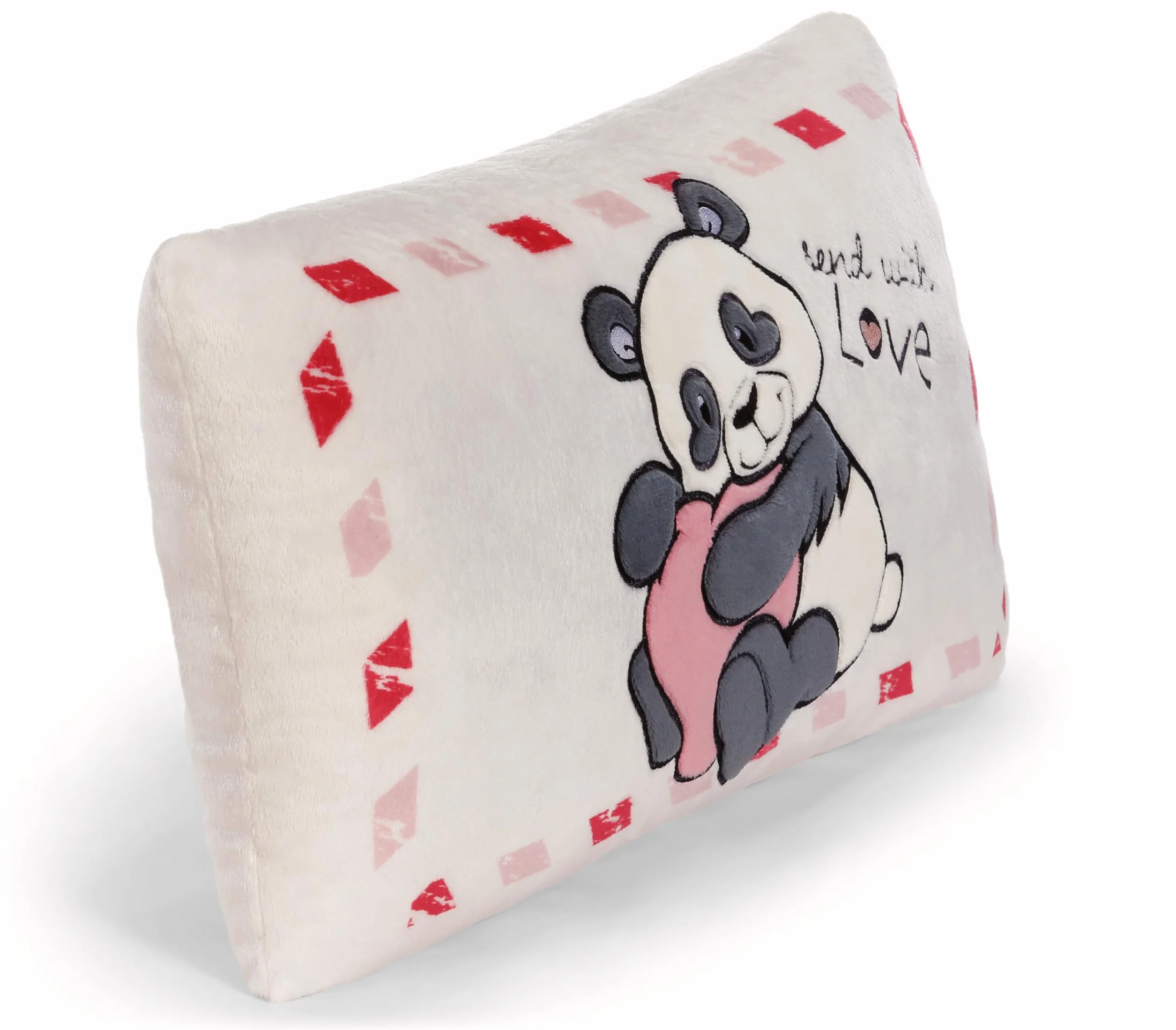 NICI Love 62617 Pluszowa poduszka z pandą, puszysta poduszka do przytulania dla dzieci i dorosłych, idealna do domu, przedszkola lub na podróż, 43 x 25 cm, biała