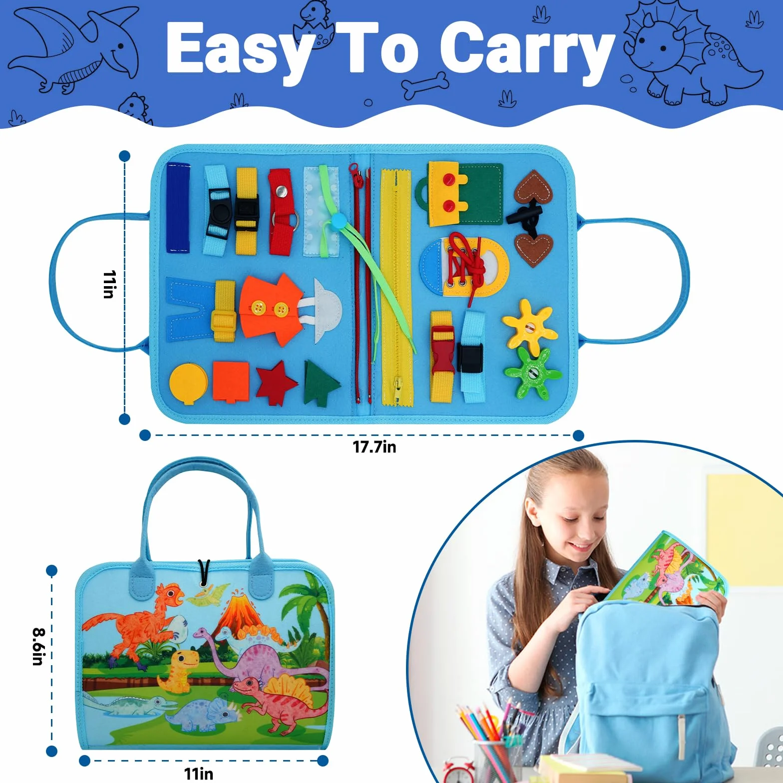 RunHero Busy Board 10-in-1 Montessori-Spielzeug für 1-4 Jahre, Filz Activity Board, Motorik-Lernspielzeug, Reise-Spielzeug für Auto und Flugzeug