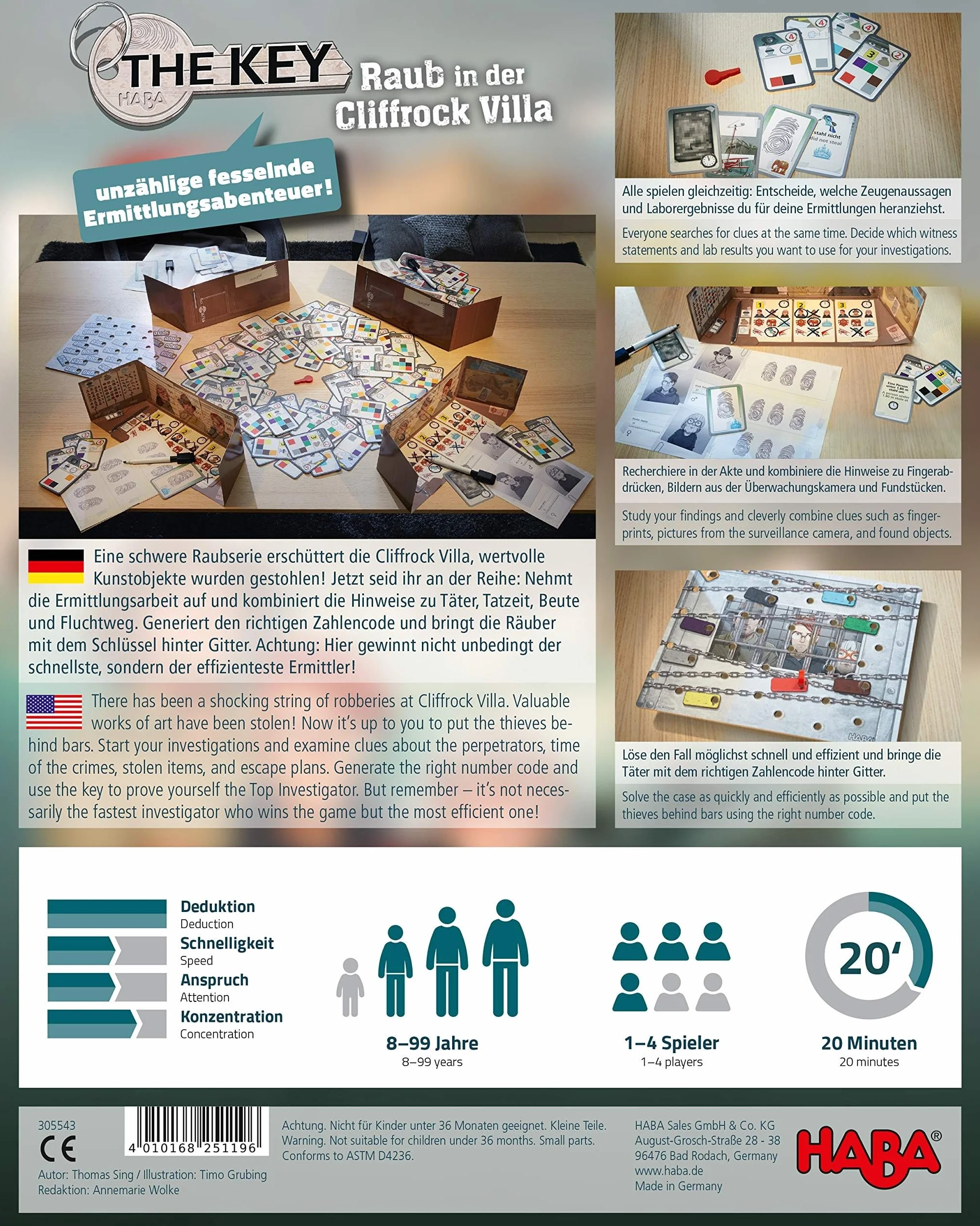 HABA 305543 The Key- Theft in Cliffrock Villa- An investigation game for 1 to 4 clever detectives ages 8 and up- English Instructions (Made in Germany)