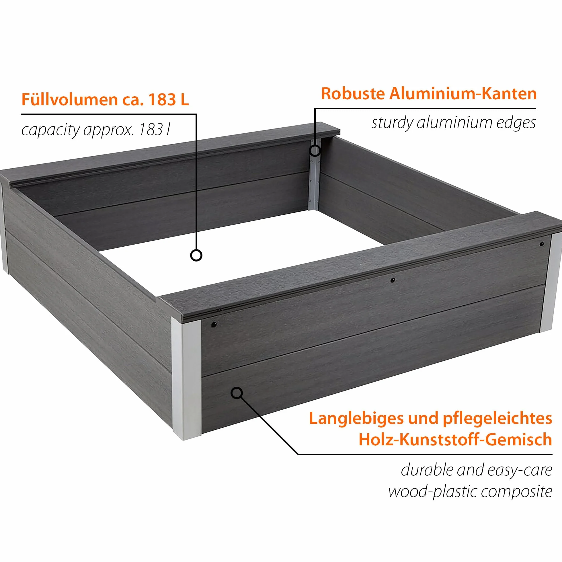 dobar® Piaskownica z odpornego na warunki atmosferyczne WPC – piaskownica do zabawy w ogrodzie – 115 x 115 x 30 cm – antracytowa