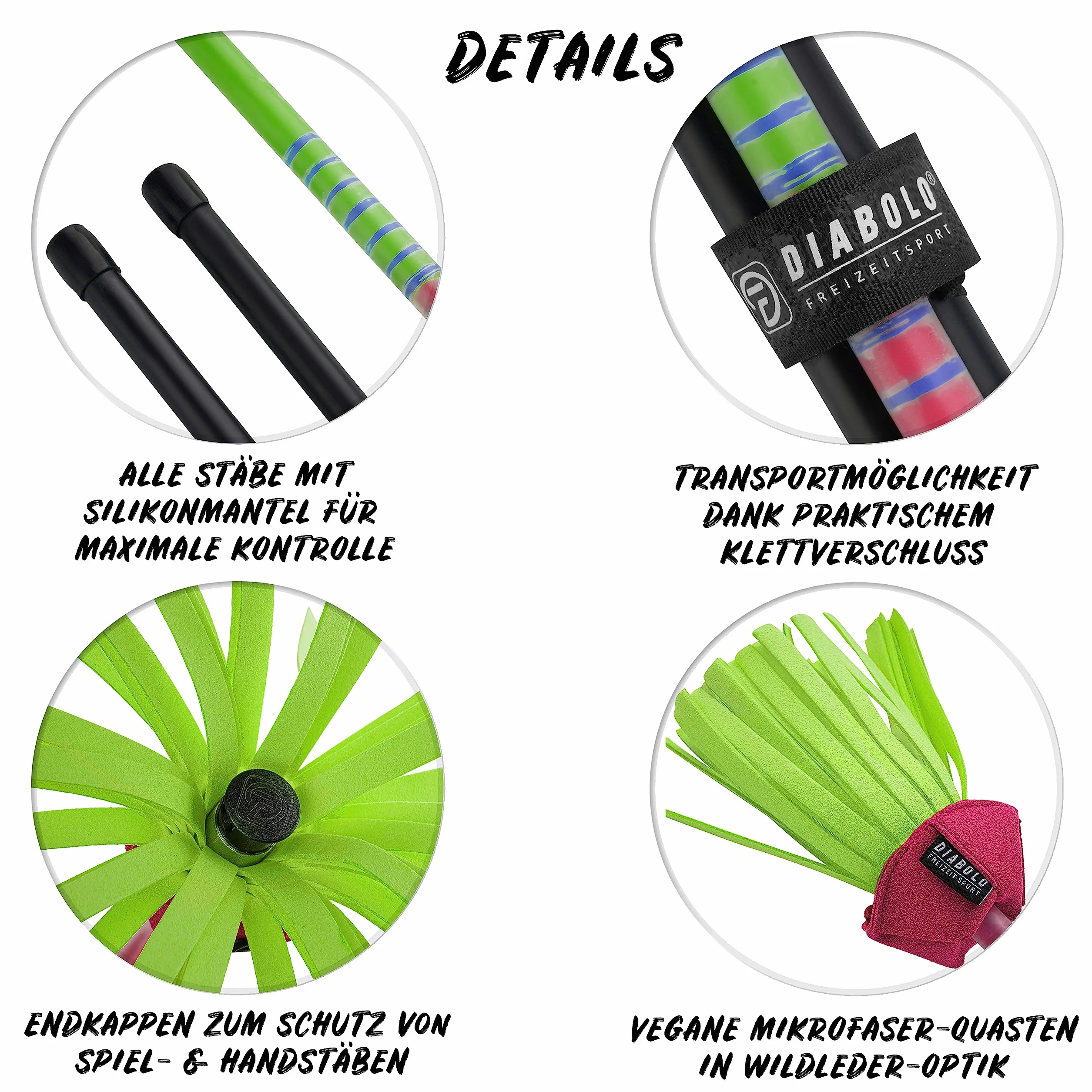 Diabolo Freizeitsport Flowerstick Pro Short (zielono-różowy) – krótki kij kwiatowy z włókna szklanego, w zestawie 2 pałeczki, reaktywne UV, ręcznie malowane, przyciąga wzrok, idealny dla