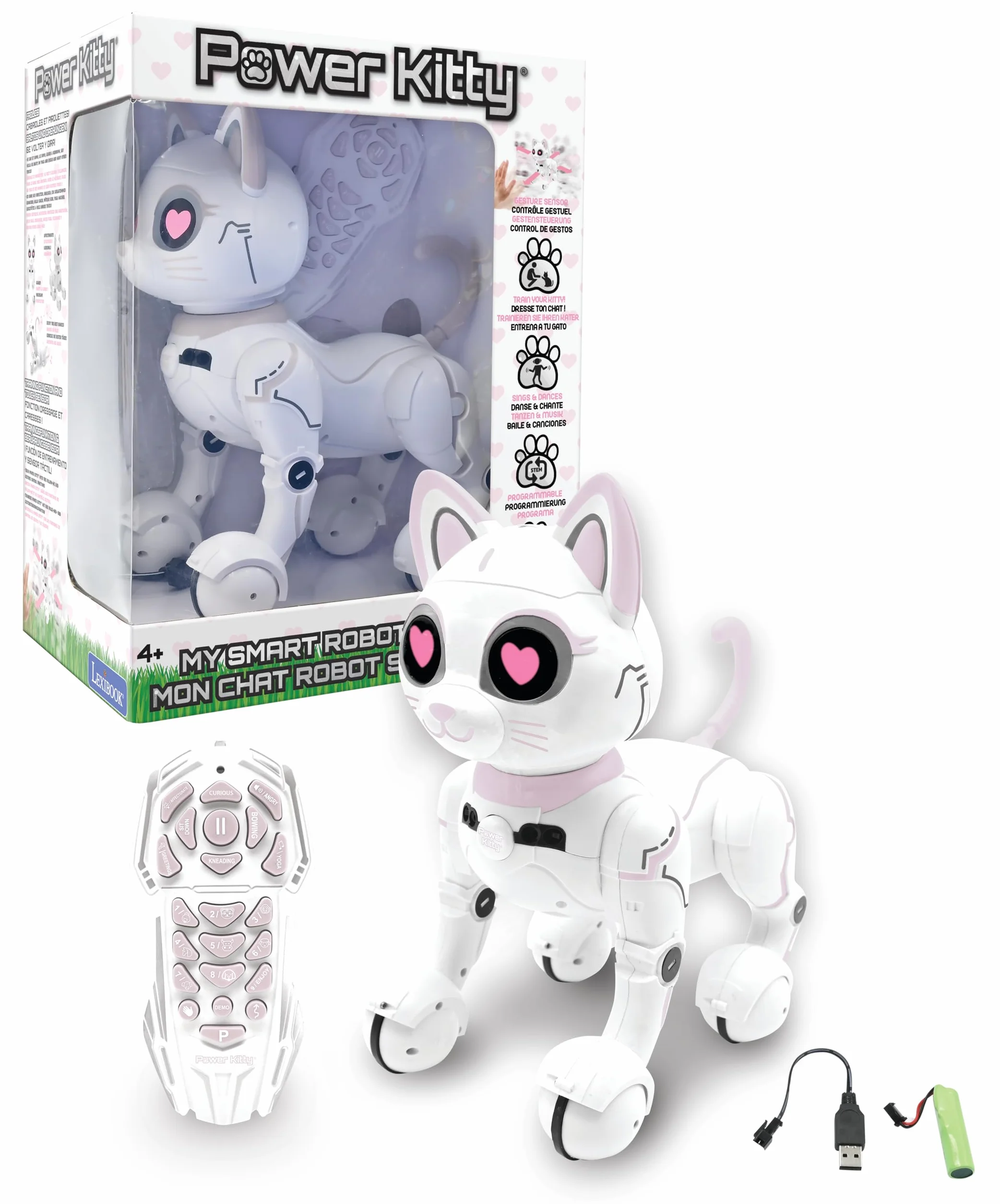 Lexibook, Power Kitty, Zdalnie Sterowany Robot Kot, Programowalny Inteligentny Robot, Światło, Dźwięk, Biały, Różowy, KITTY01