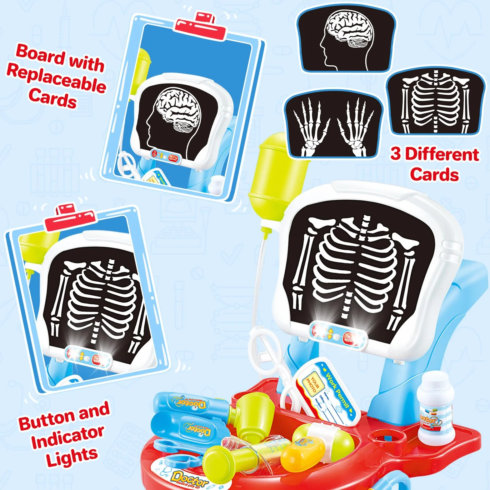 deAO Toys Little Doctor Kids Medical Center Hospital przenośny zestaw do odgrywania ról z akcesoriami