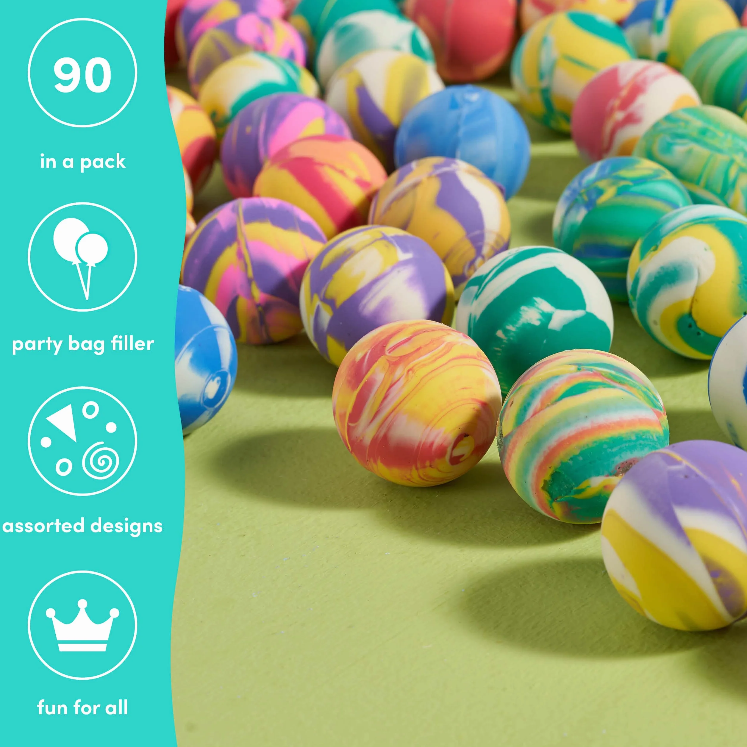 The Twiddlers 90 Mini Bouncy Balls 25mm Mixed Vibrant Marbled Colours