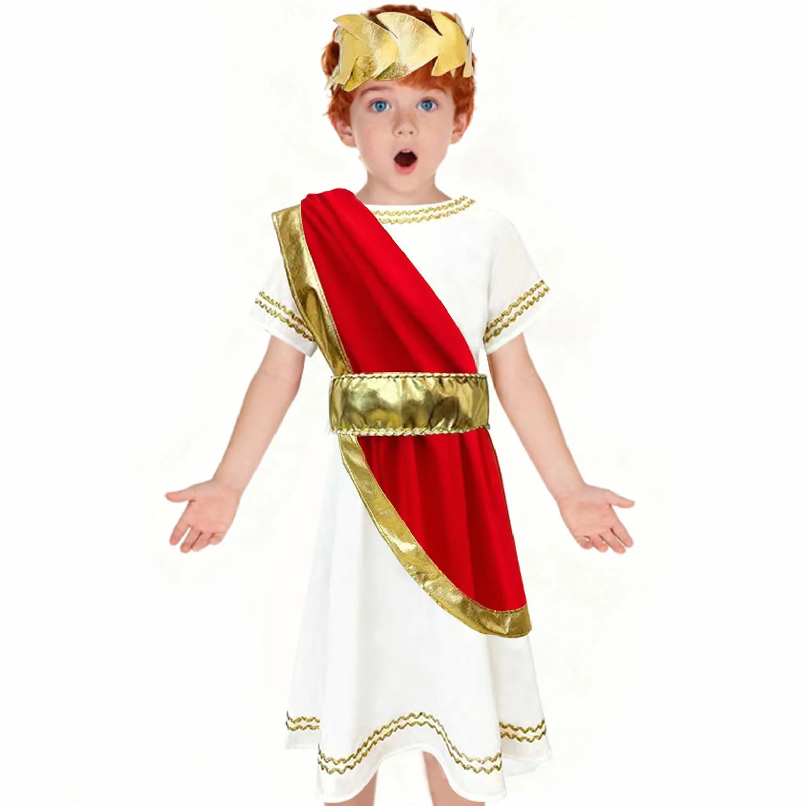 AOOWU Roman sukienka, 3 szt. Roman Toga kostium dla dzieci, rzymski kostium na cosplay, stroje na imprezę toga, Halloween, karnawał (S-L)