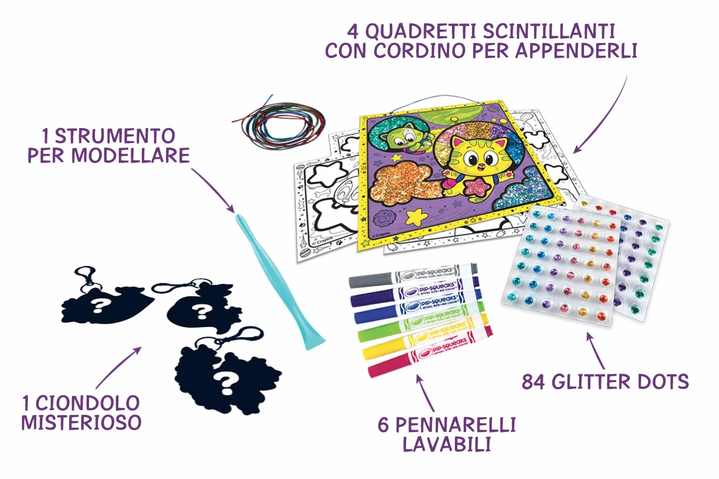 Crayola Glitter Dots Pudełko niespodzianek do tworzenia i dekorowania z brokatem do modelowania, kreatywności i pomysłu na prezent, 04-1088, wielokolorowe