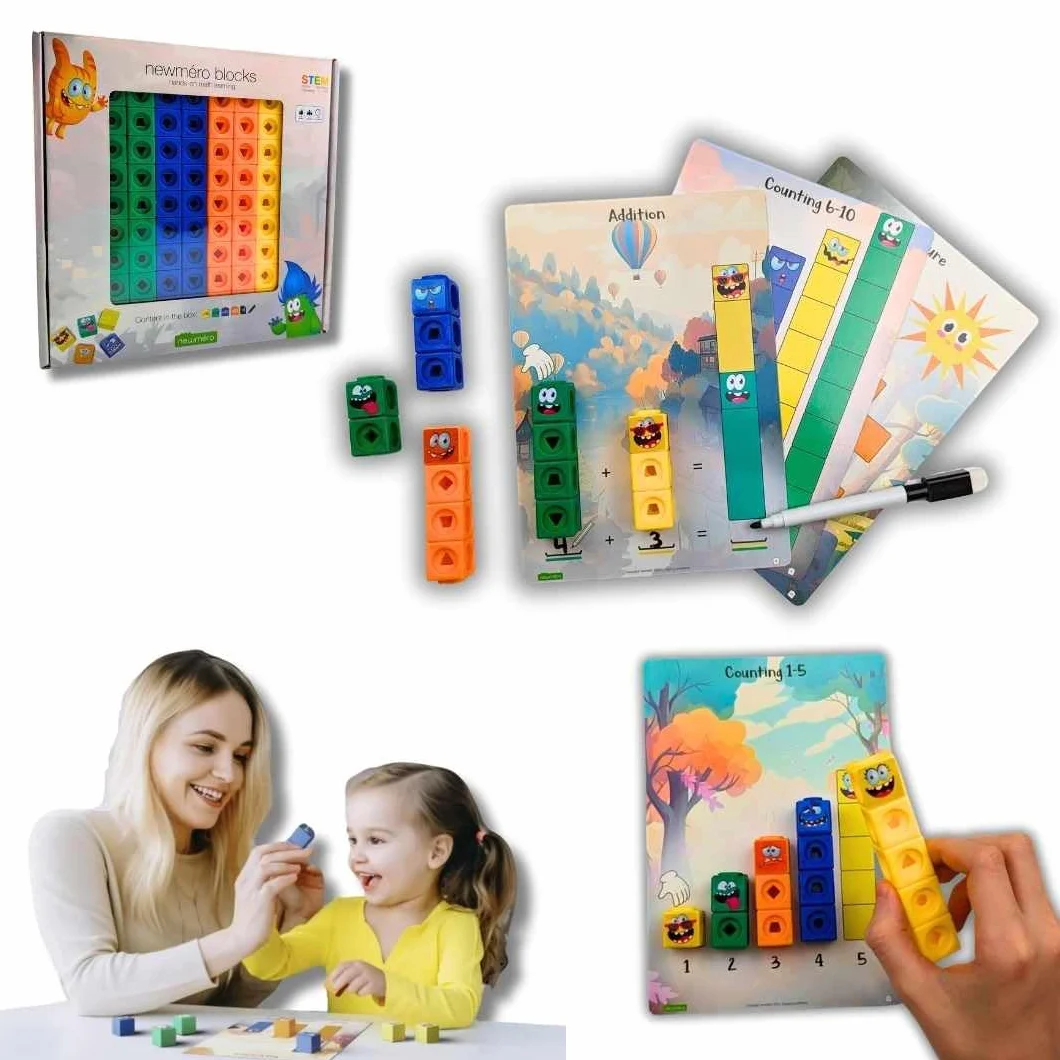 Newmero Blocks | wczesne lata nauki matematyki | wiek 3+ | kostki matematyczne – liczenie klocków dla dzieci | Zabawki edukacyjne STEM - kostki łączące