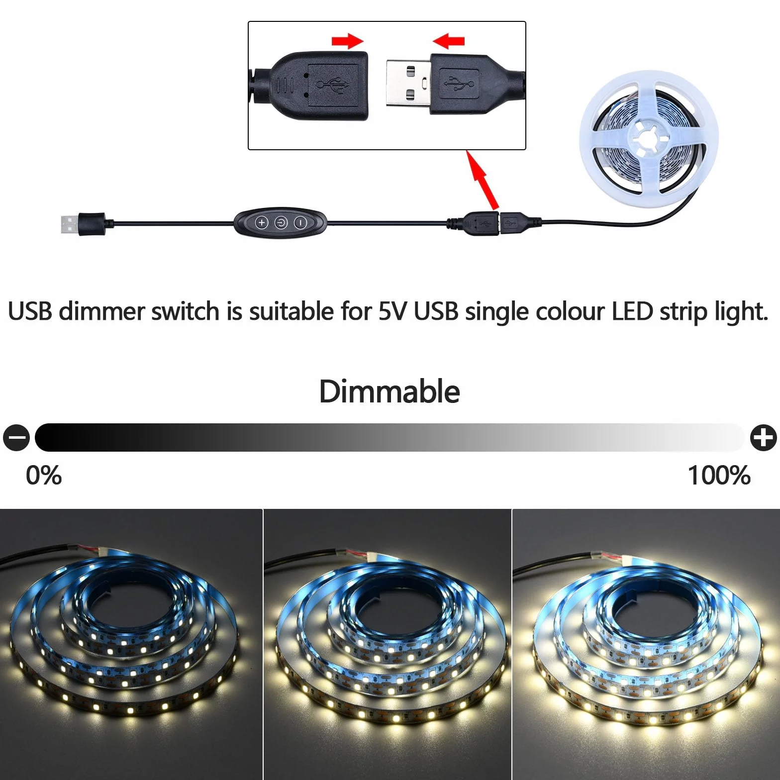GOMING Przełącznik ściemniacza USB 5V Kobieta do Mężczyzny 10 Poziomów Jasności do Monochromatycznej Taśmy LED USB 5V (2 szt)