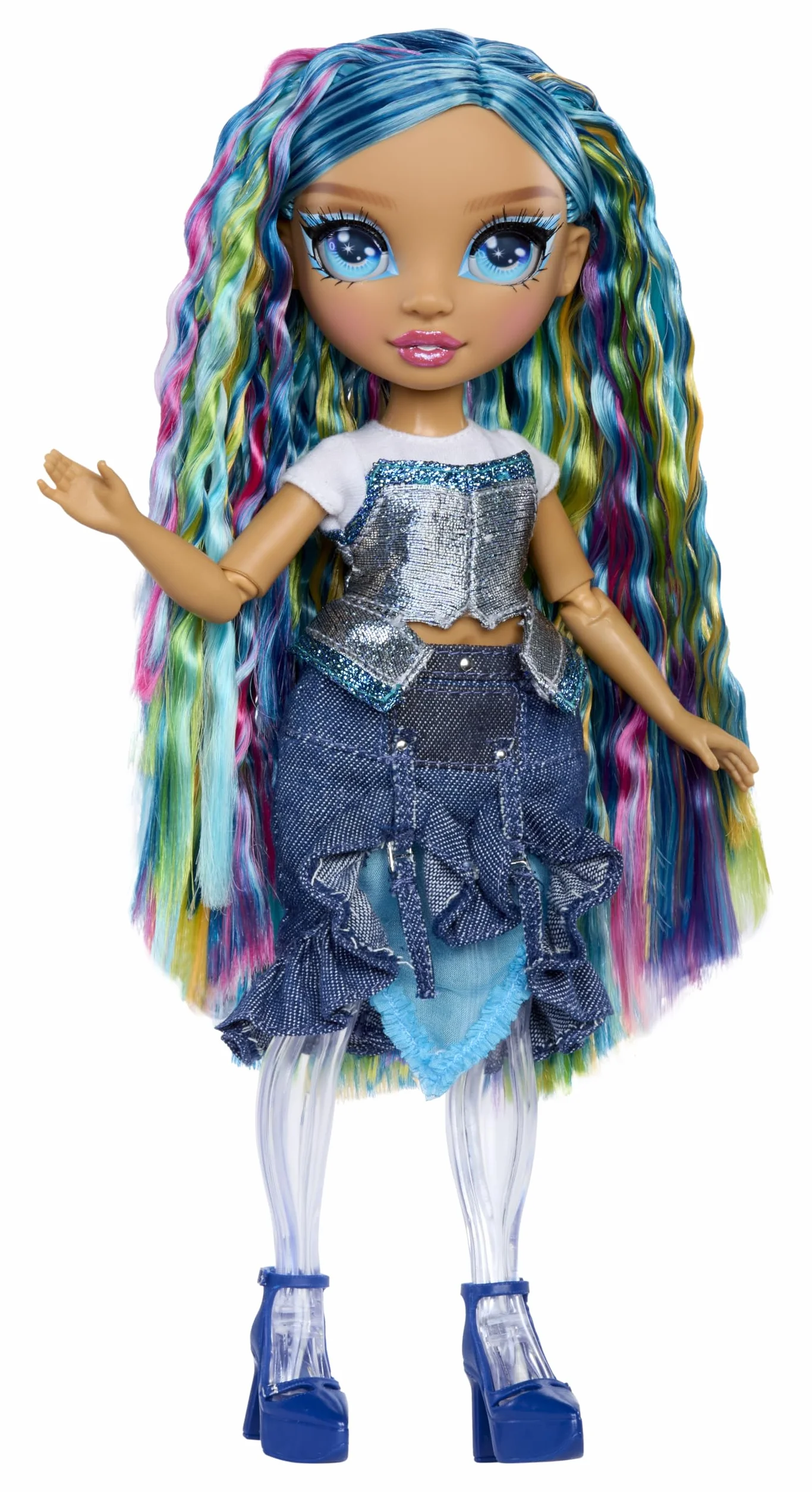 Rainbow High Rainbow Shimmers with Slime - Skyler, Niebieska - 28 cm Modna Lalka z Zestawem Slime i Króliczkiem, Odpowiednia dla Dzieci od 4. Roku Życia
