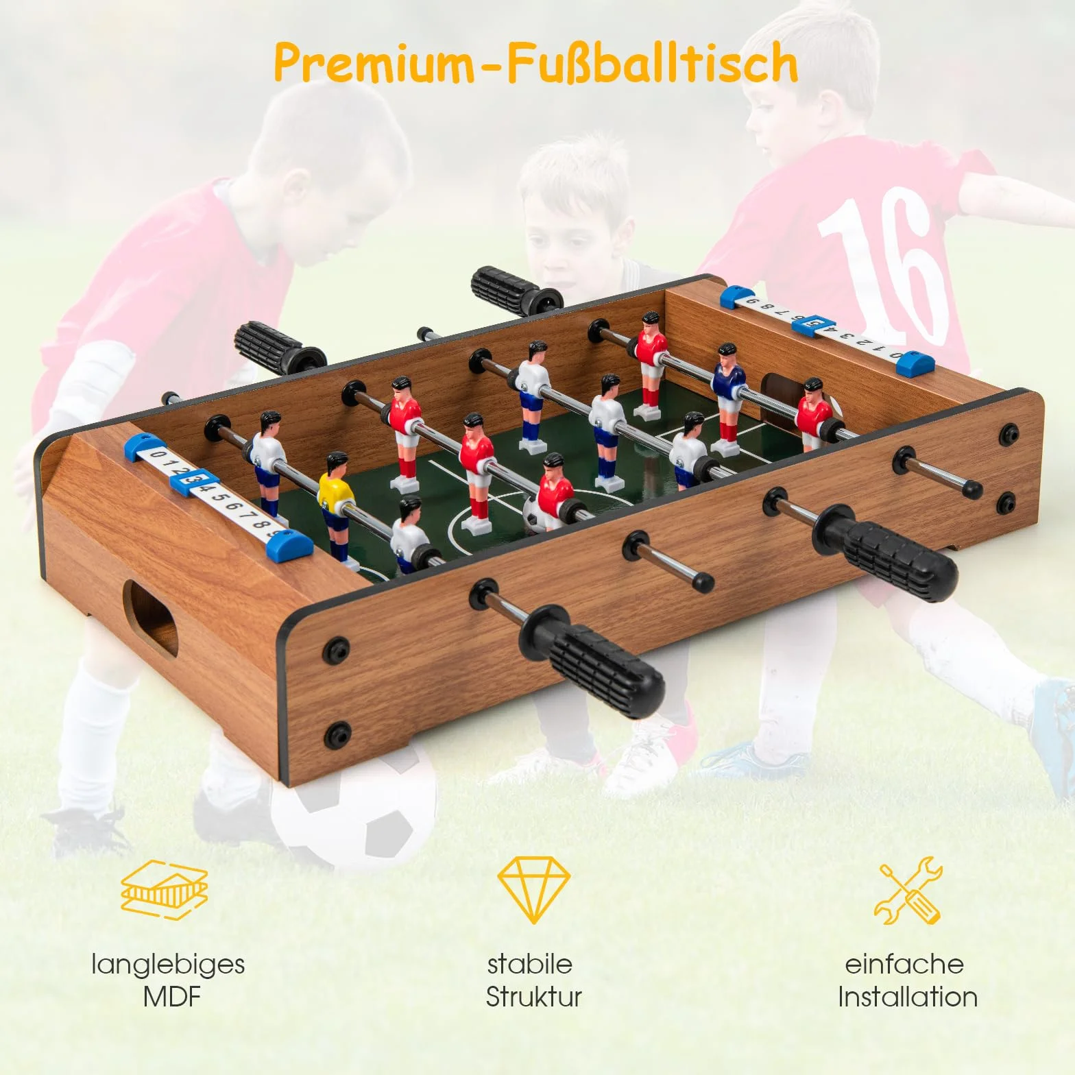 COSTWAY Mini Piłkarzyki dla 2 Graczy, Stół do Gry z Drewna, Wytrzymały Uchwyt, 2 Piłki i Tablica Wyników, dla Dorosłych i Dzieci, 51 x 30,5 x 9 cm