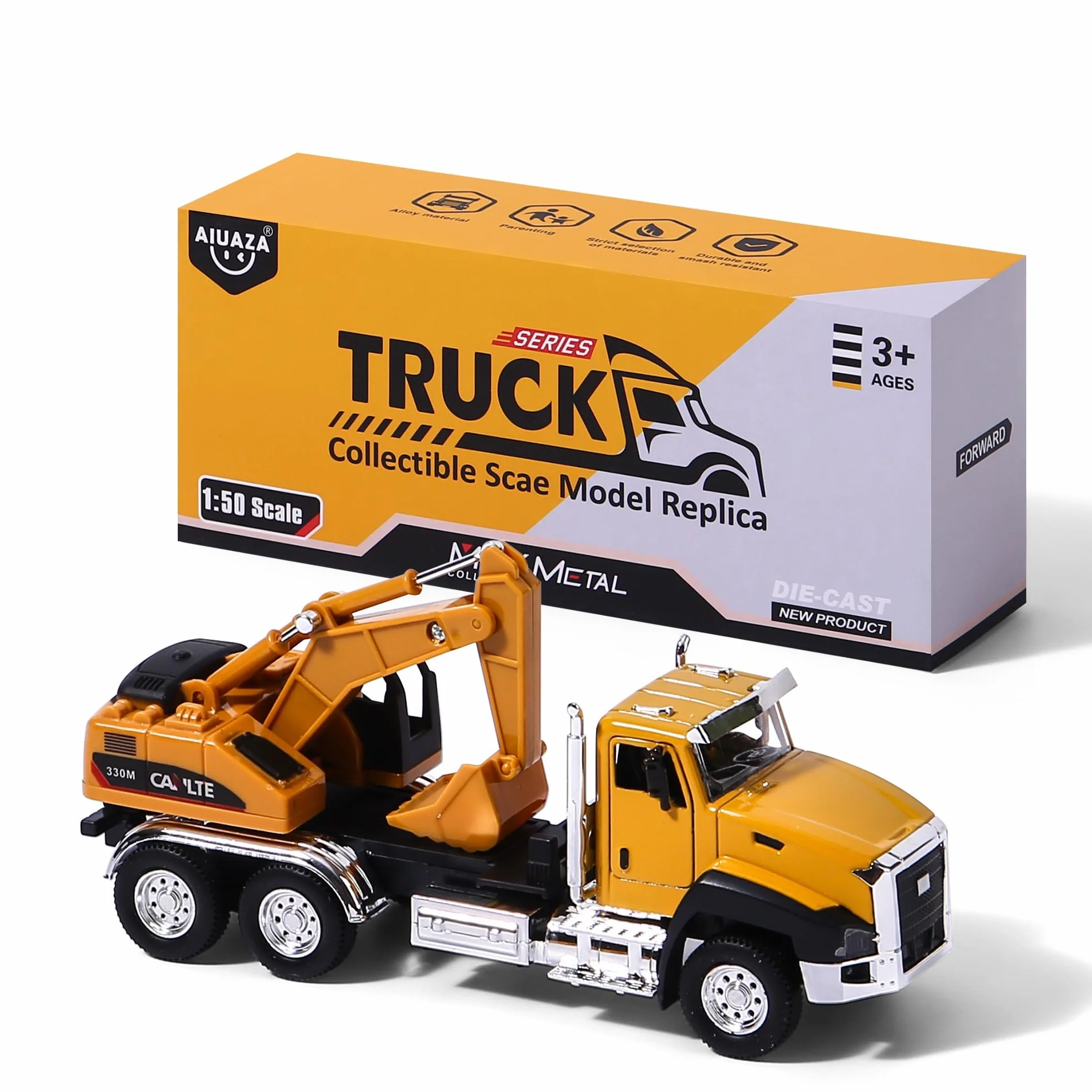 AIUAZA 1/50 Ratio die-Casting Engineering Construction Vehicle, Excavator, Alloy Collection Model car, Boy's Door Opening Pull Back Car Toy(1 szt. Excavator)