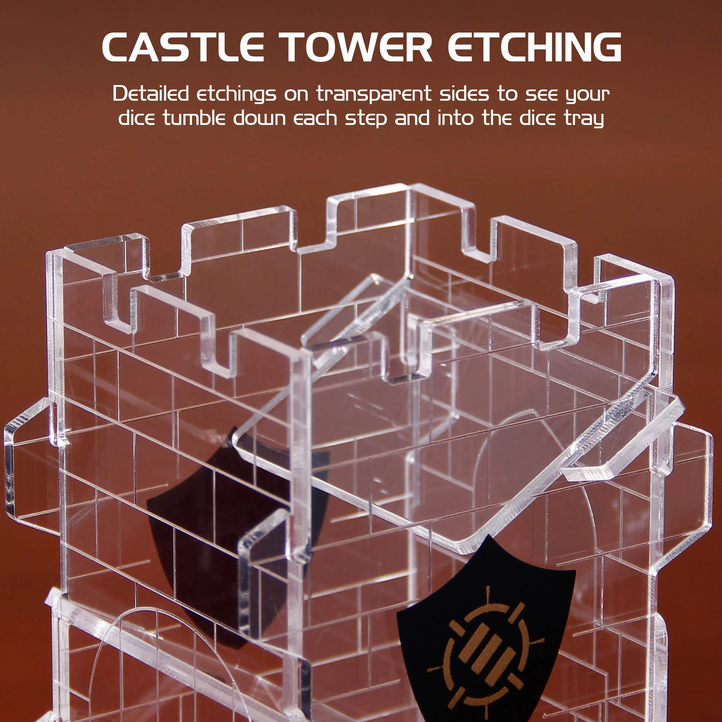 ENHANCE Wieża kostkowa miska na kostki do gier typu RPG – konstrukcja wieży zamkowej, przenośny wałek, rzuć do 14 kostek – wytrawiony design, idealny na Game Nights