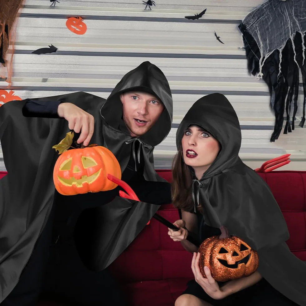 AUYAO Kostium czarownicy, damski kostium czarownicy, kompletny zestaw z peleryną z kapturem/kapeluszem pająka, peleryna na Halloween, kostium dla dorosłych, kobiet i mężczyzn, na Halloween, karnawał