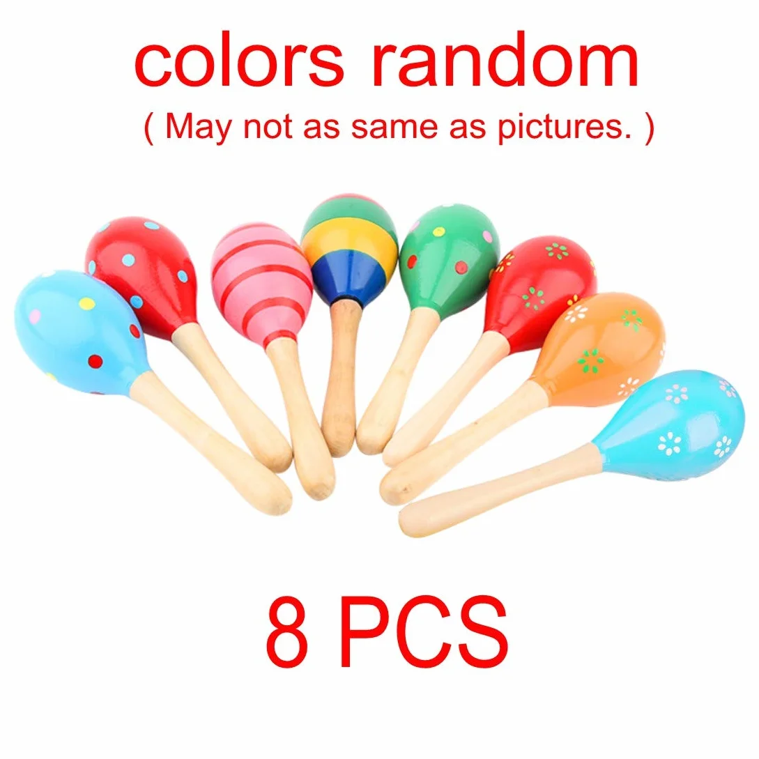 JZK 8 drewnianych grzechotek Maraca, shaker, perkusja, muzyka, zabawki edukacyjne, prezent na baby shower, dzień dziecka, urodziny dziecka (losowy kolor)