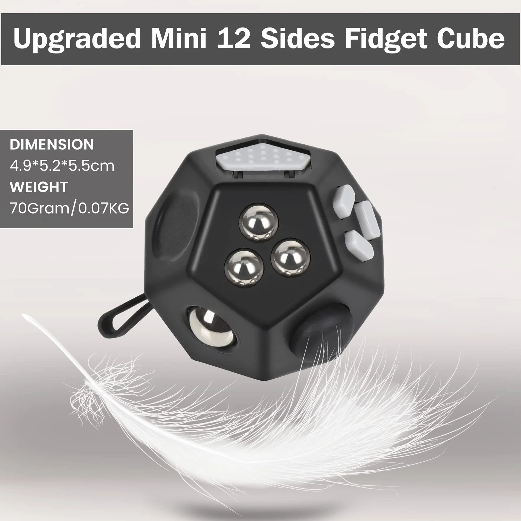 VCOSTORE Mini Fidget Stresswürfel Cube 12 stron, ulga w lęku, przenośna zabawka antystresowa dla dzieci i dorosłych z ADHD, ADD, OCD, autyzmem, czarna
