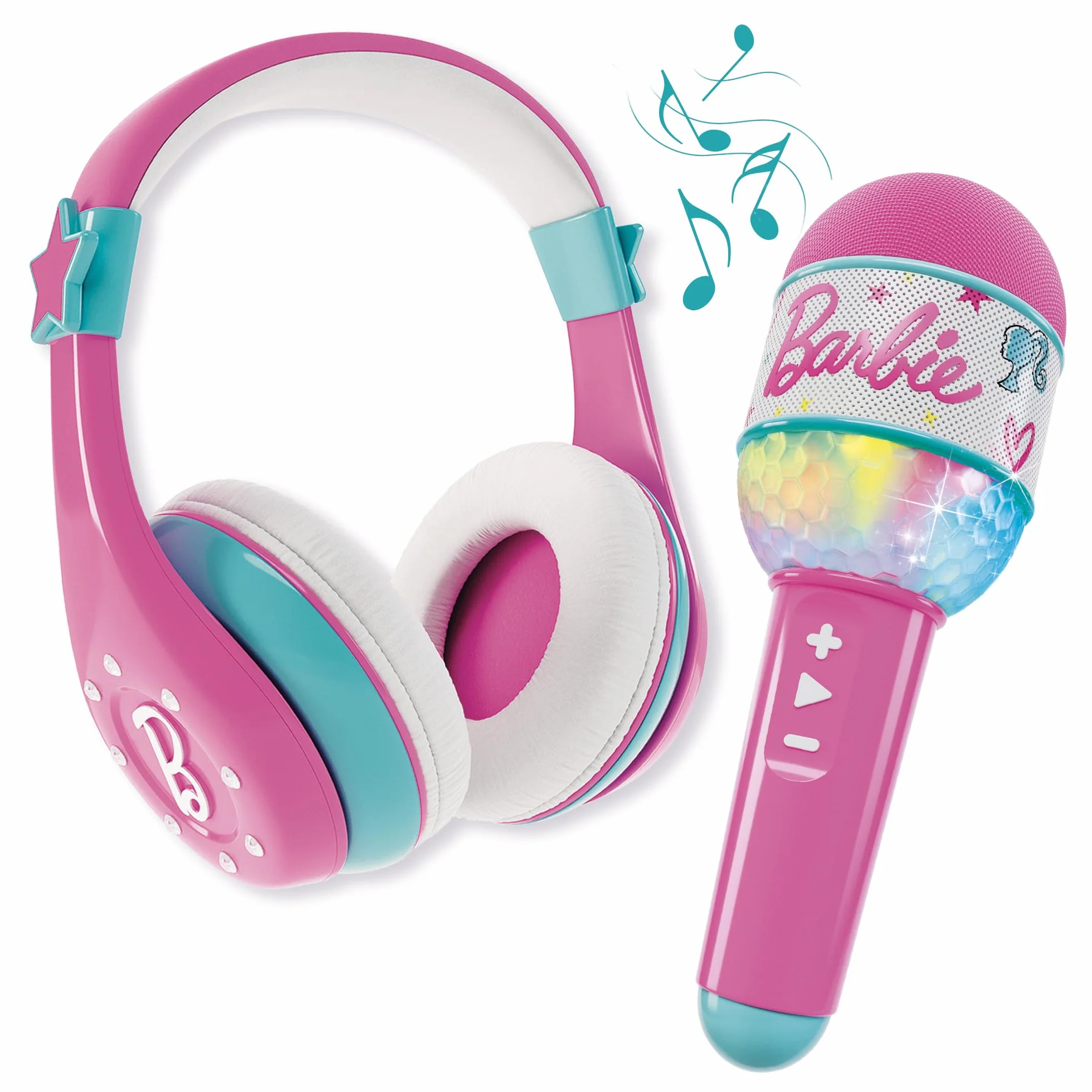 LISCIANI Dźwięk Barbie, mikrofon Bluetooth z głośnikiem, różowy, zestaw karaoke dla dzieci, muzyka i śpiew, połączenie smartfona, wielokolorowy efekt świetlny, dzieci od 4 lat