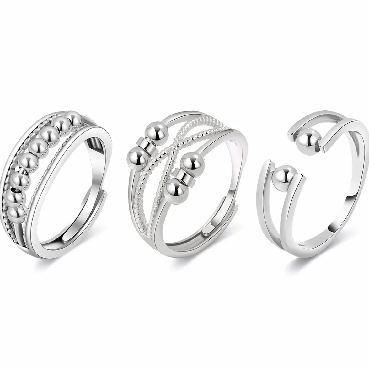 Fidget Ring antystresowy srebrny regulowany dla kobiet