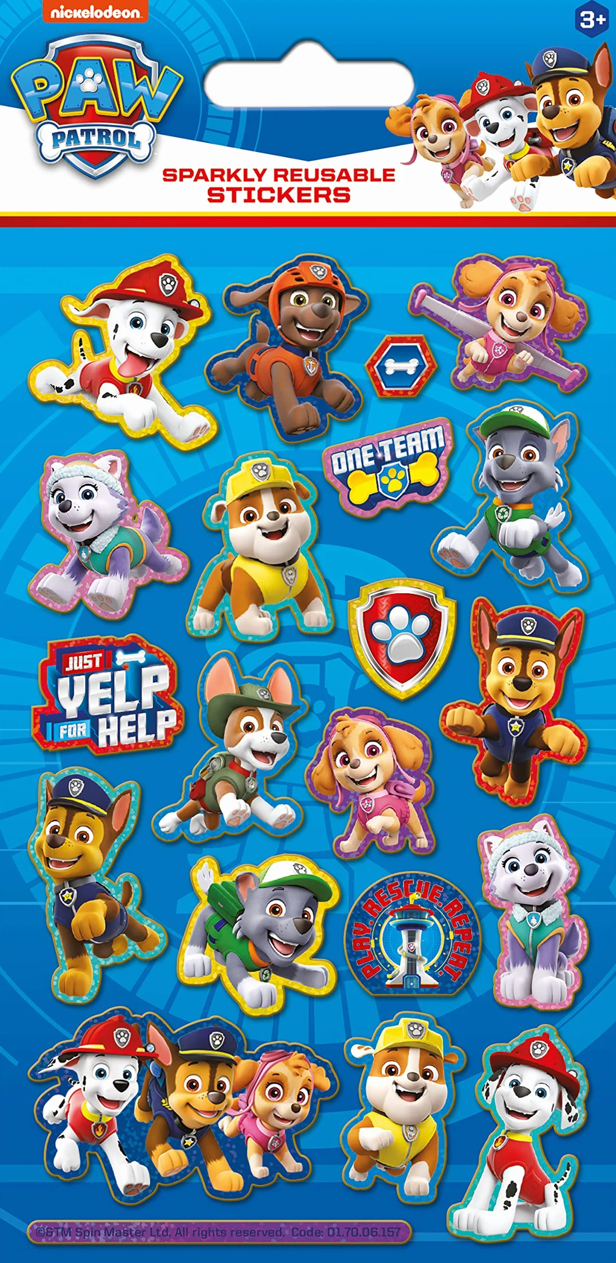 Paw Patrol błyszczące naklejki wielokrotnego użytku niebieskie małe