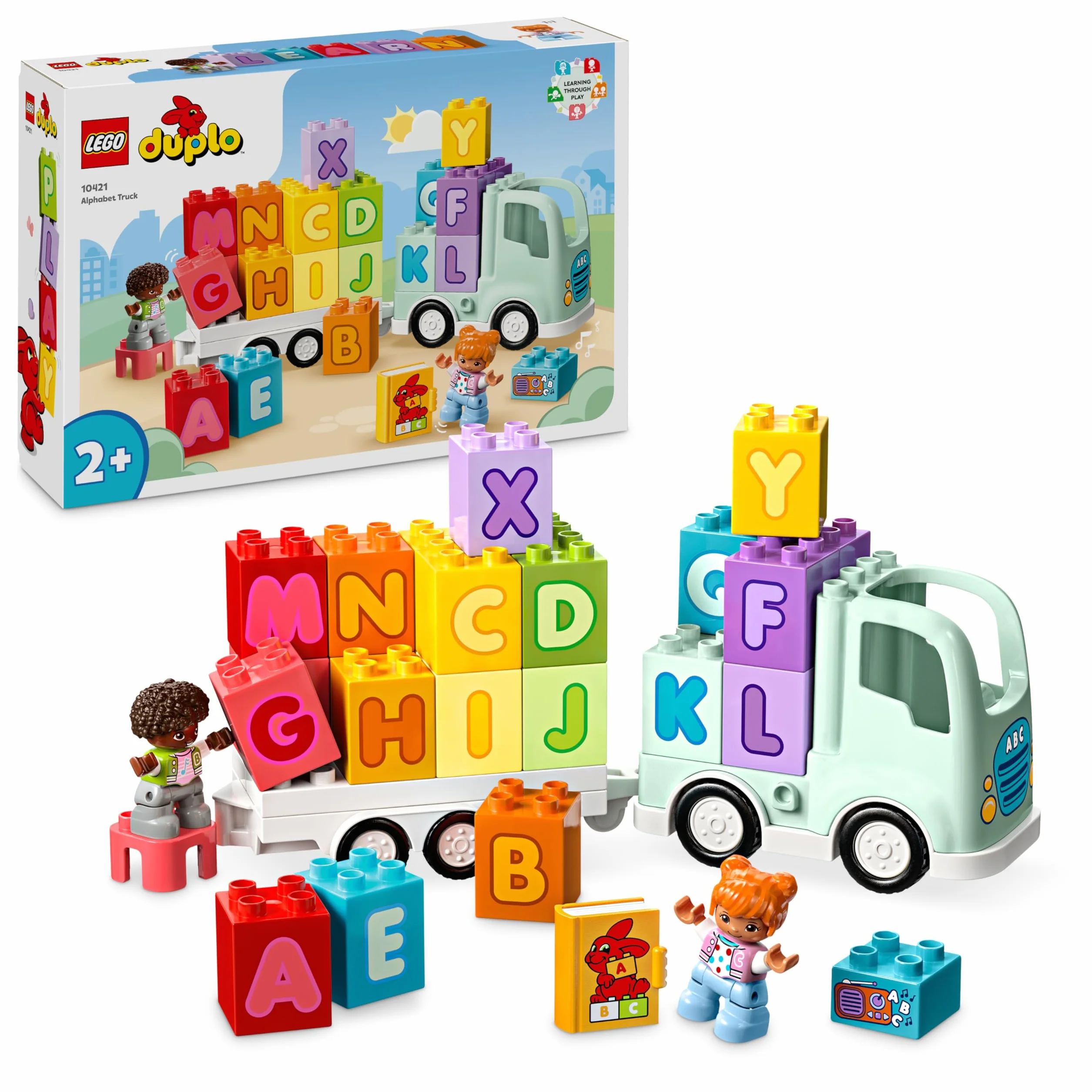 LEGO DUPLO Town Ciężarówka z alfabetem, Zabawka Edukacyjna dla Dziecka, Pojazd do Nauki Literek Przez Zabawę, Klocki z Alfabetem, Prezent dla 2-latka, dla Przedszkolaka, Chłopca i Dziewczynki, 10421
