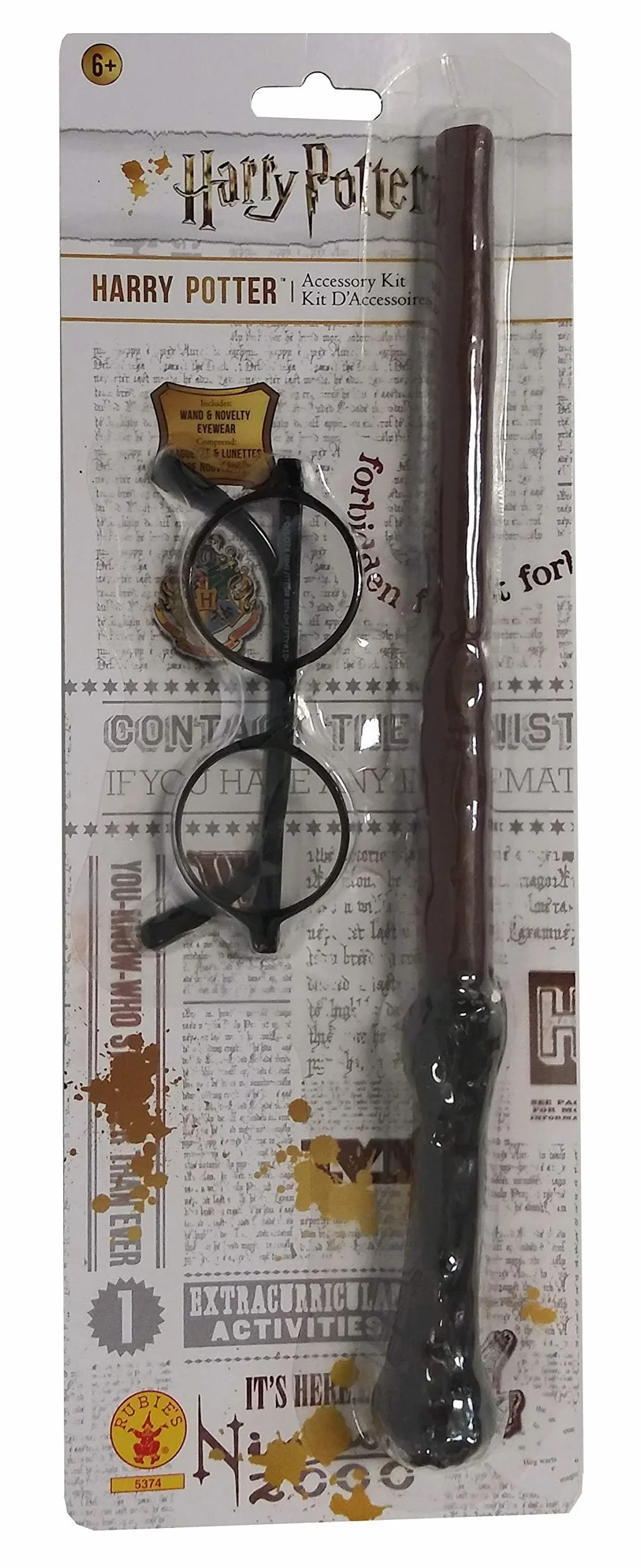 Rubie's Oficjalny zestaw akcesoriów z motywem Harry'ego Pottera różdżka i okulary, fantazyjny strój dla dzieci, brązowy