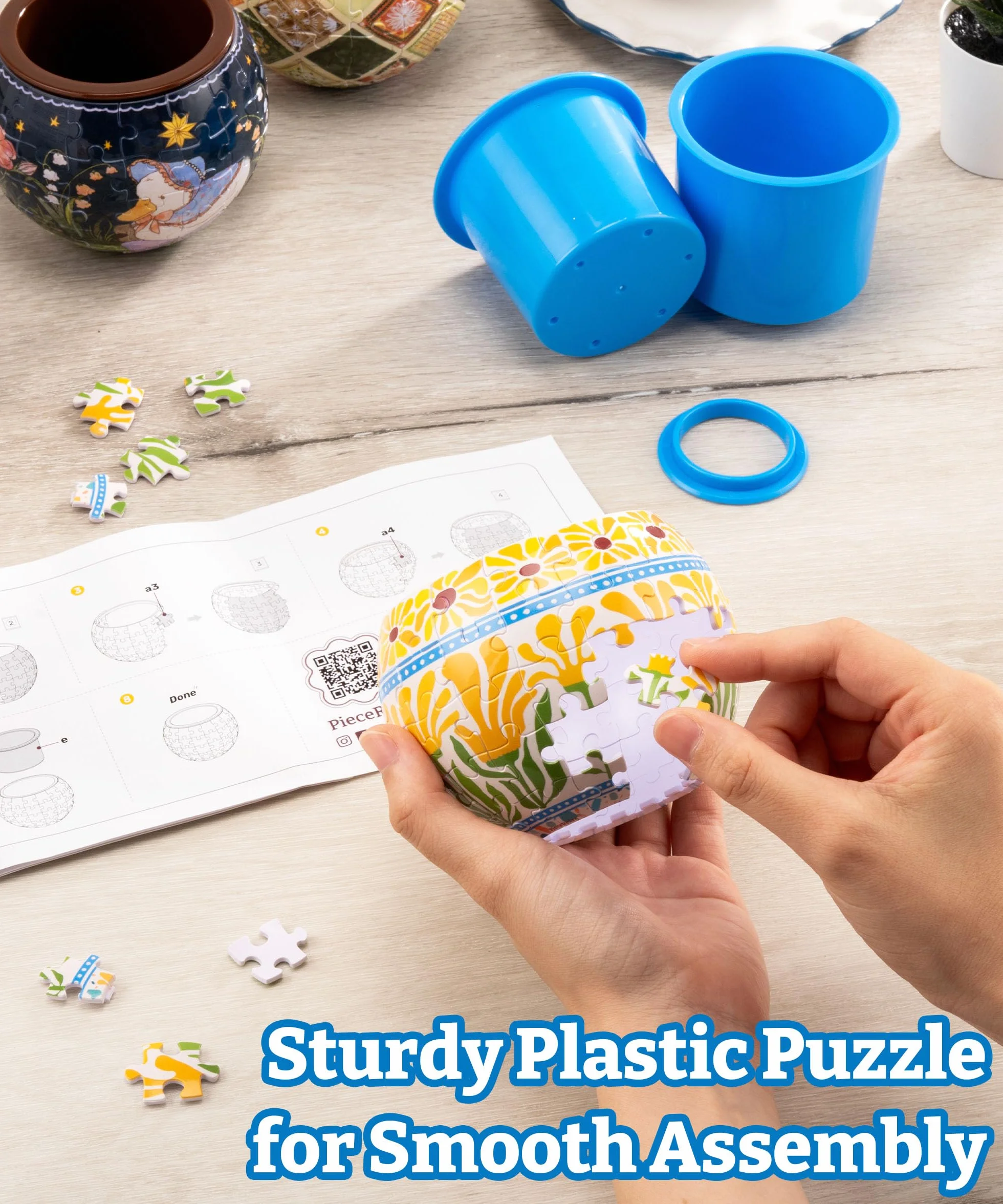 PieceRelax 3D Puzzle Doniczka - Classic Ornamental Style [K1103], Mała Doniczka z Odpływem do Kaktusów i Sukulentów, 80 Elementów