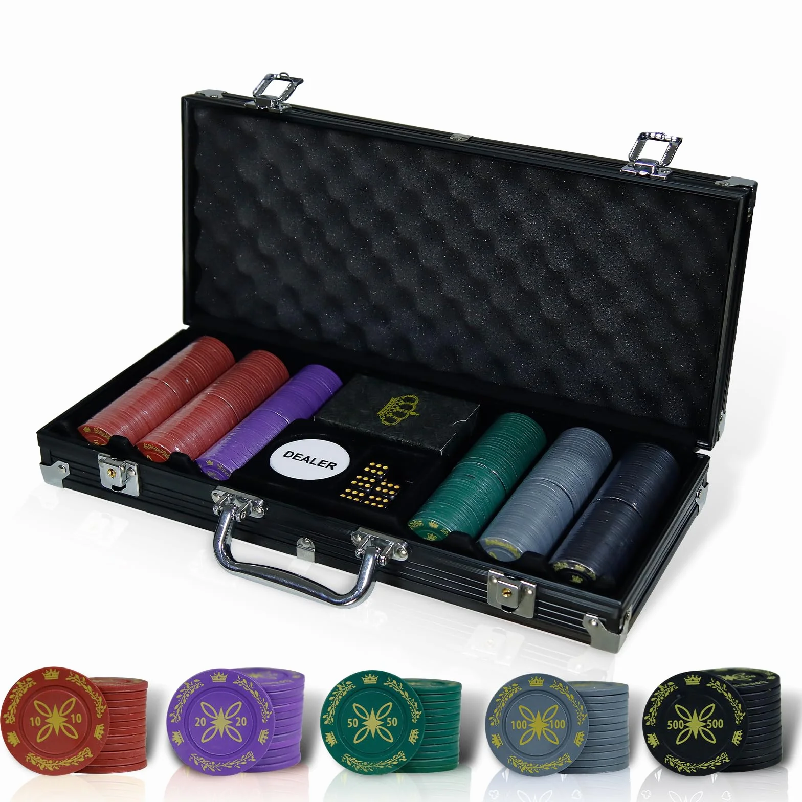 CCLIFE 300/500 szt. Zestaw do pokera Texas Hold'em z kośćmi w aluminiowej walizce
