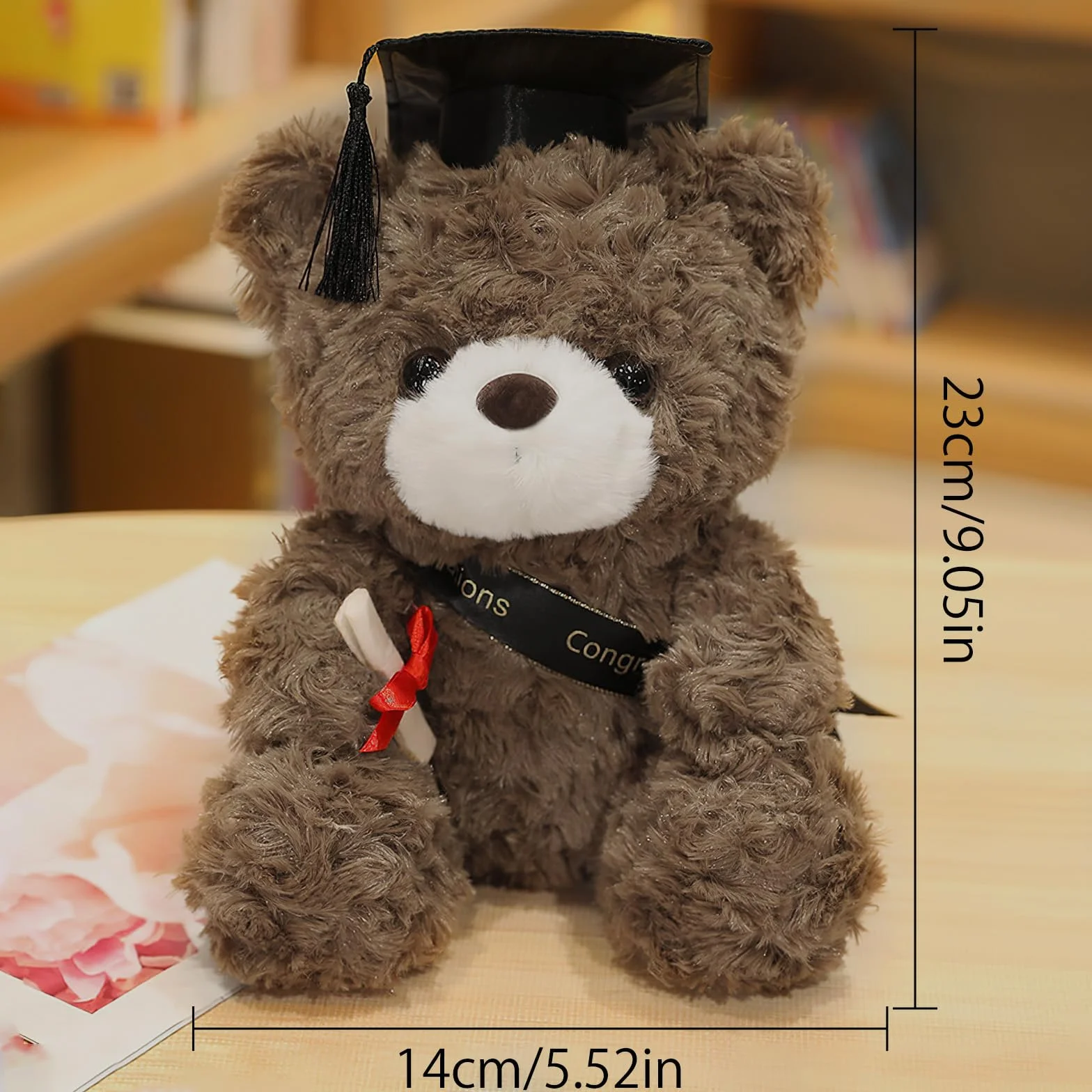HENGBIRD Pluszowy miś miś egzaminowy, miś absolwentów, miś na ukończenie szkoły, mały miś 23 cm, przytulanka na zakończenie szkoły, na zakończenie szkoły lub na studia