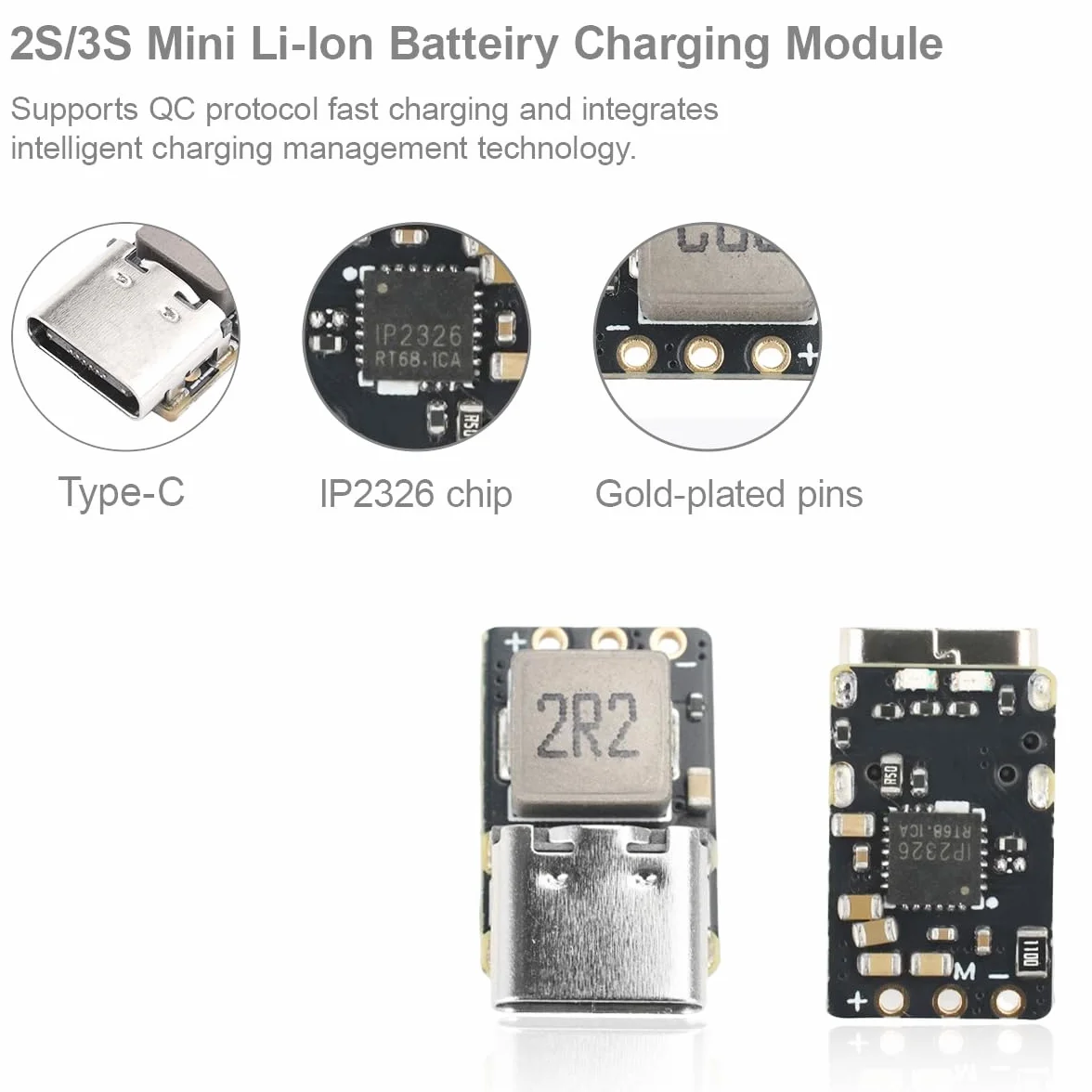 2 sztuki 2S 3S 3.7V 18650 moduł ładowania akumulatora litowo-jonowego typu C QC szybkie ładowanie 18 W wysokiej mocy równoważenie dron DC 5-9V mini konwerter wzmacniacza z kablem USB do typu C