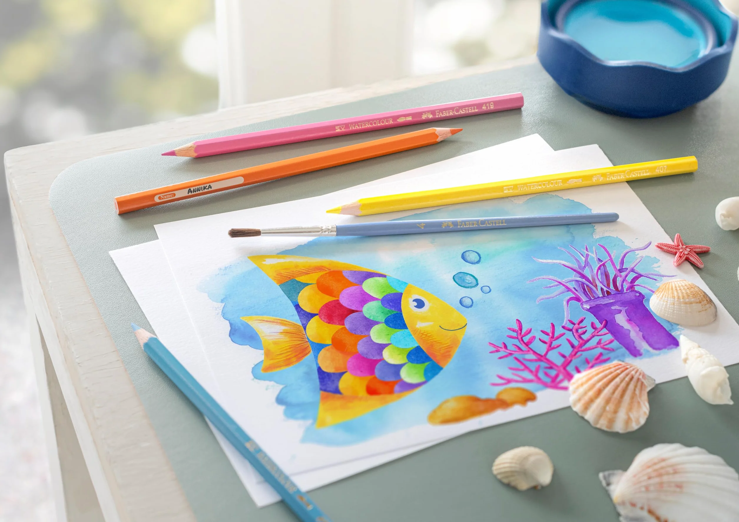 FABER-CASTELL 114425 – kredki akwarelowe dla dzieci i dorosłych, 24 kredki i pędzel