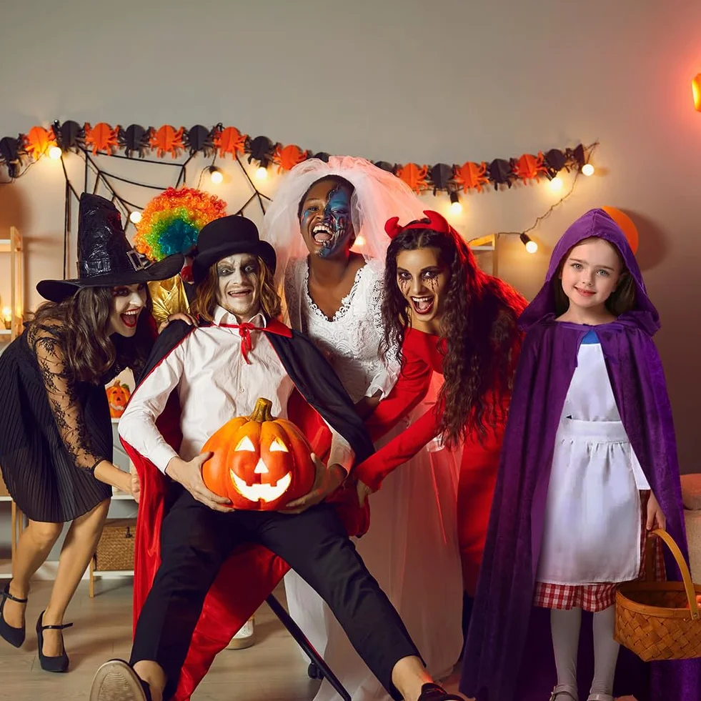 AOOWU kostium Halloween dla dzieci peleryna z kapturem czarownica wampir