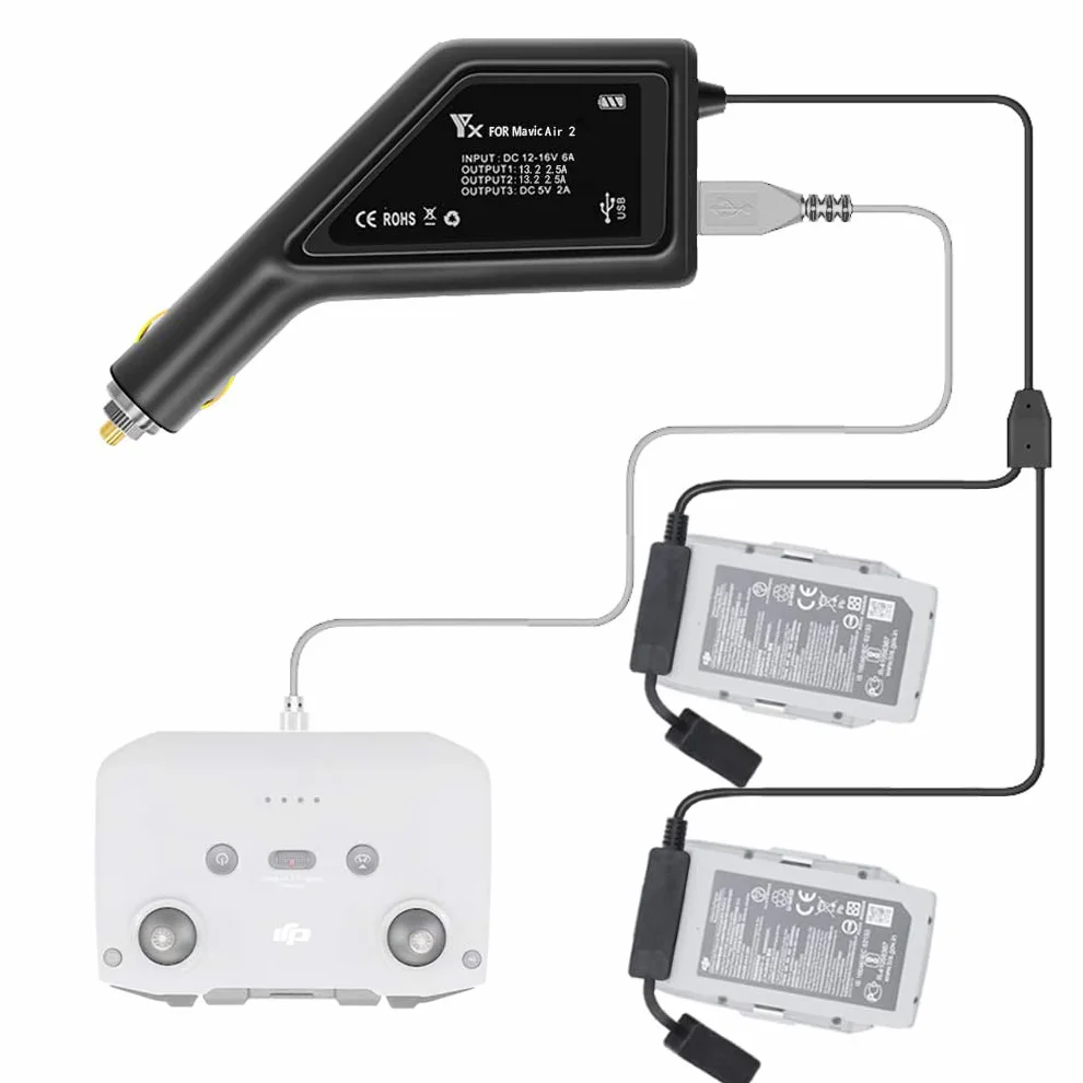 WANGCL Ładowarka samochodowa do drona 3 w 1 inteligentna do DJI Mavic Air 2 Air 2S