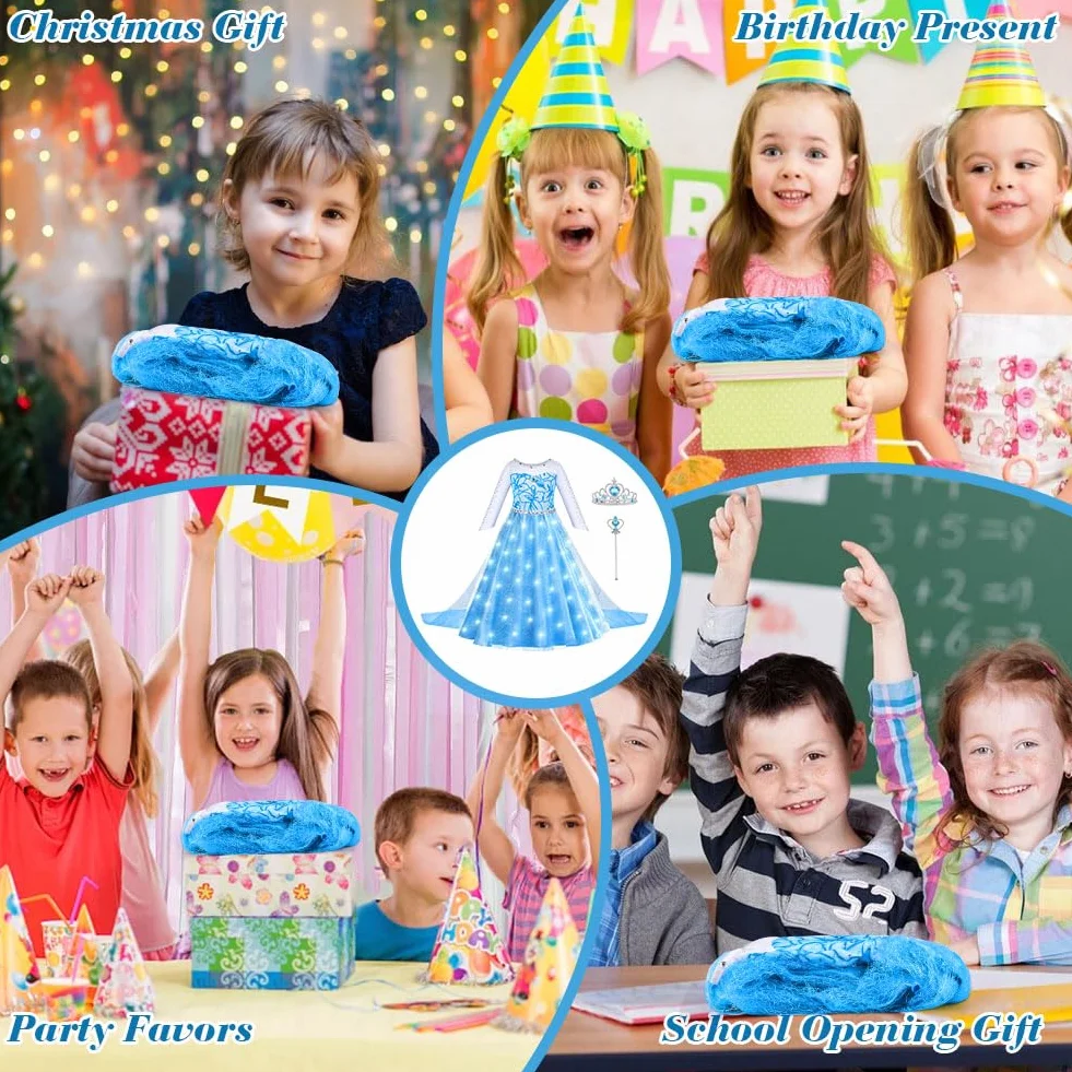 ACWOO Led kostium Elsa, kostium księżniczki Elsa Kraina lodu, sukienka Elsy z akcesoriami koronowymi, różdżką i broszką, świecąca sukienka Elsa nadaje się na Halloween, Boże Narodzenie, Cosplay,