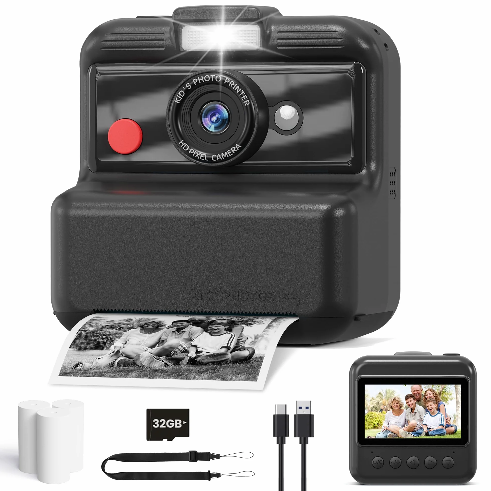 Aparat błyskawiczny dla dzieci, 3,0 cala, aparat cyfrowy dla dzieci, 48 MP/2,5K UHD Aparat dziecięcy z kartą 32 GB, znakomita zabawka na prezent dla chłopców, dziewcząt, 3-12 lat (czarny)