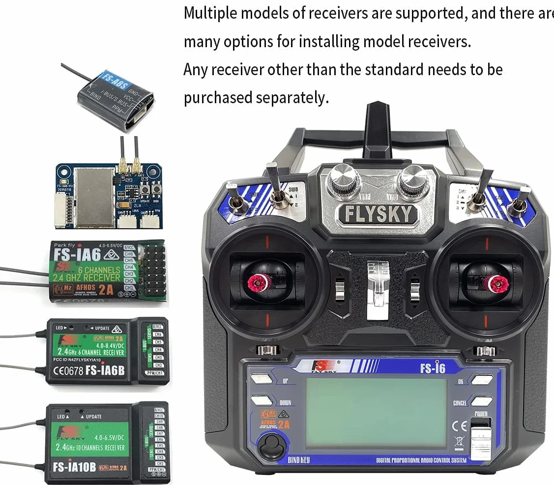 DTXMX Flysky FS-i6 2,4 GHz 6-kanałowy nadajnik rc zdalne sterowanie z odbiornikiem FS-iA6 Radio Control System do RC Quadcopter, stałe skrzydło helikoptera (tryb 2)